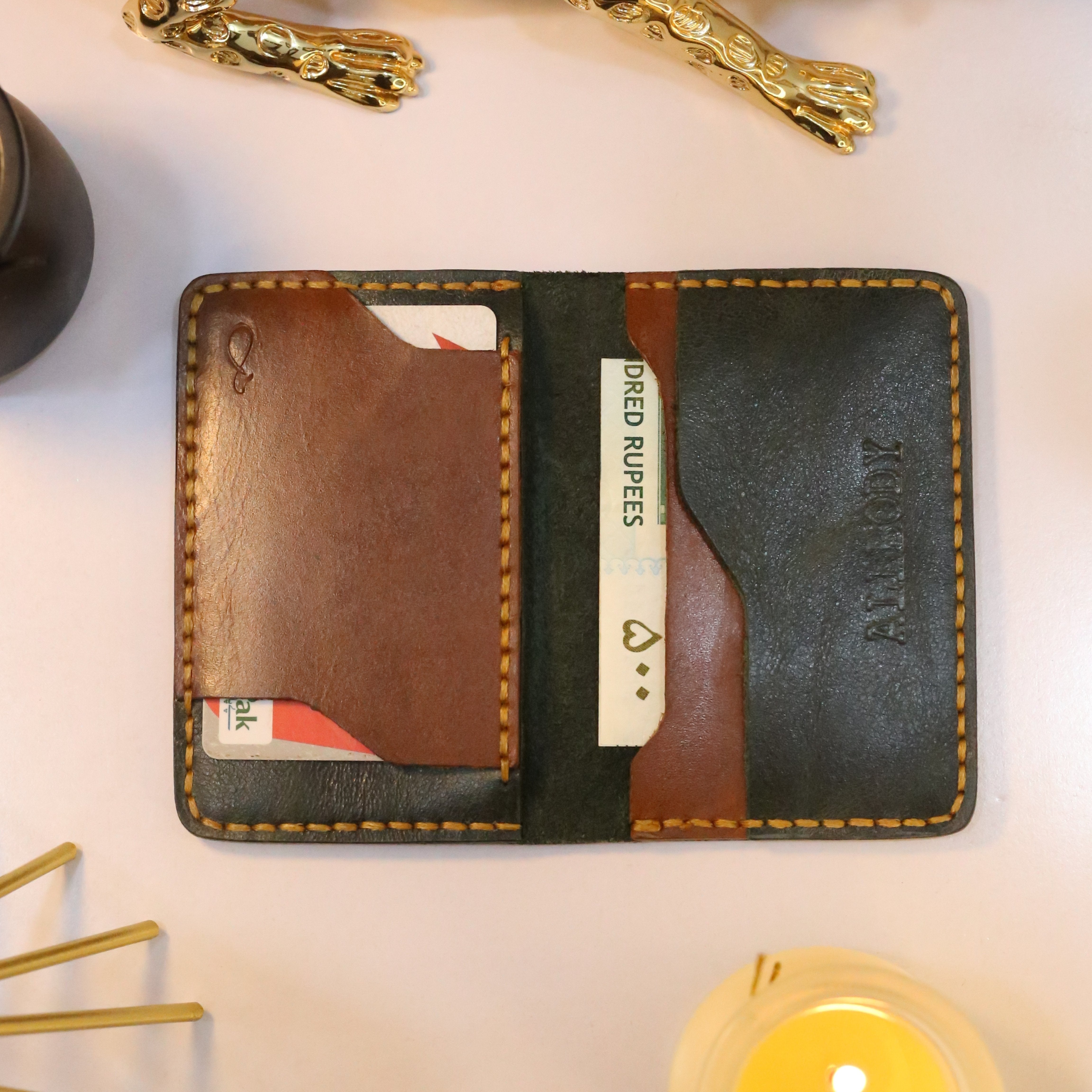 W5 Handmade Leather Wallet Stone Green & Brown