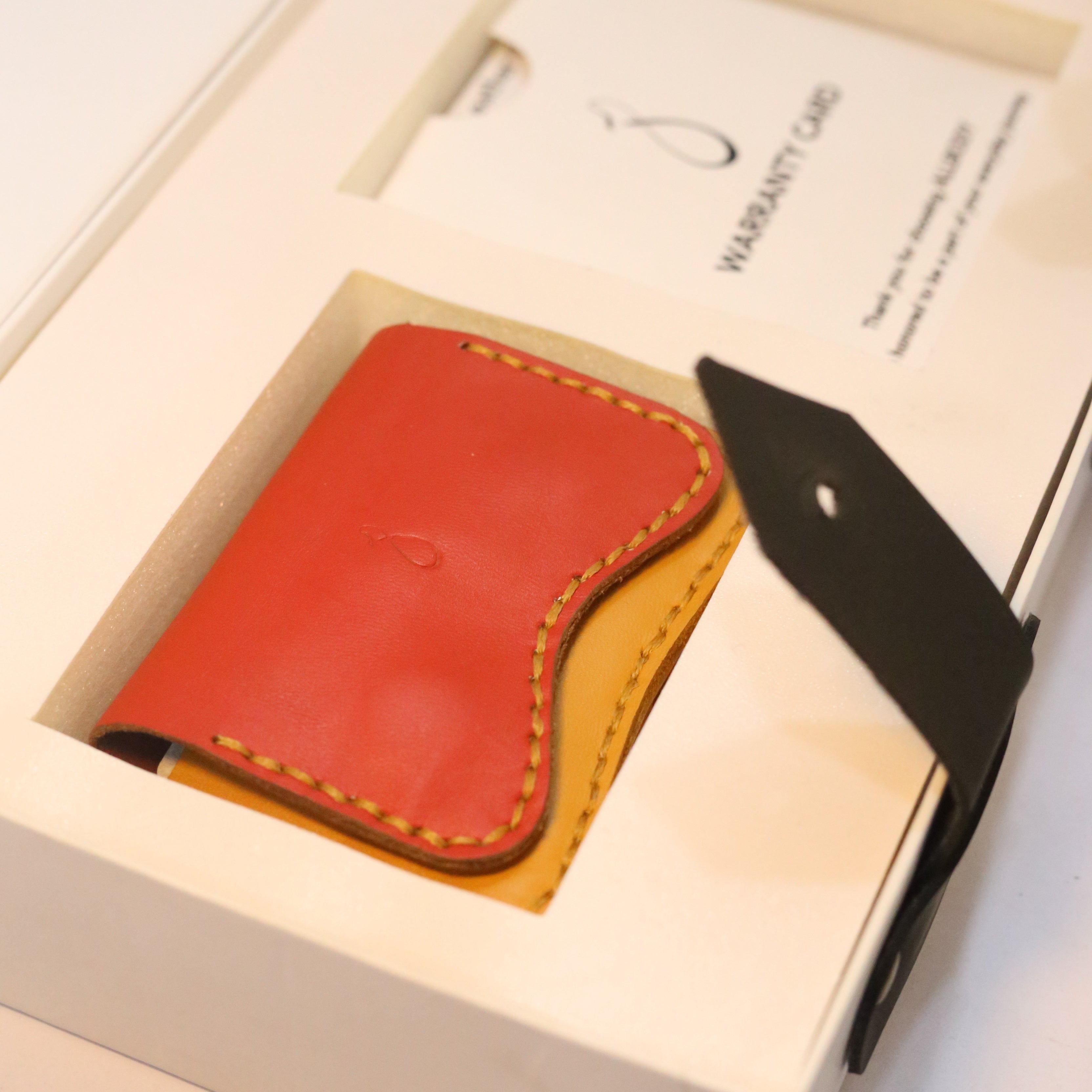 W1 Handmade Leather Card Holder Red & Mustard