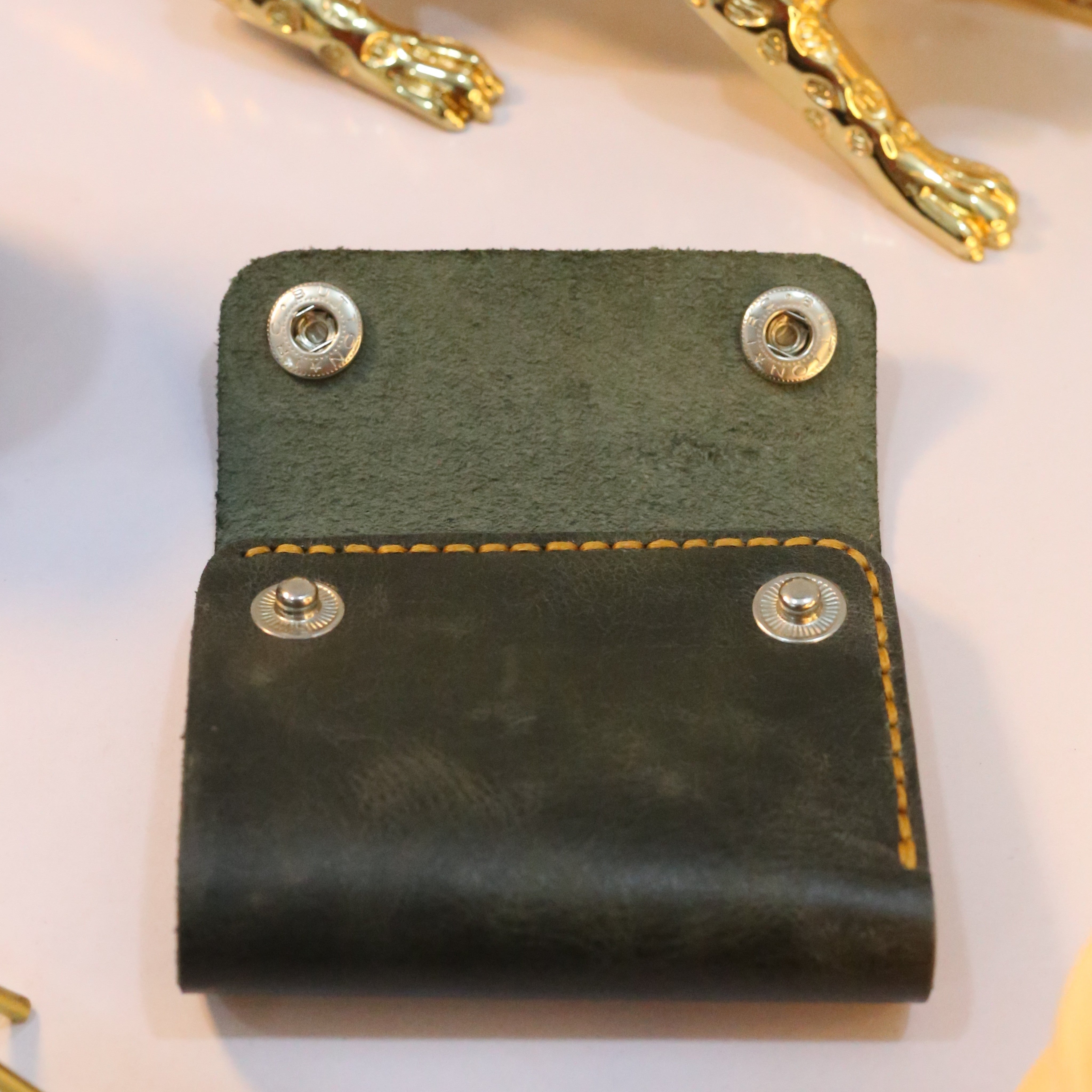 W8 Hybrid Handmade Leather Wallet Stone Green & Brown