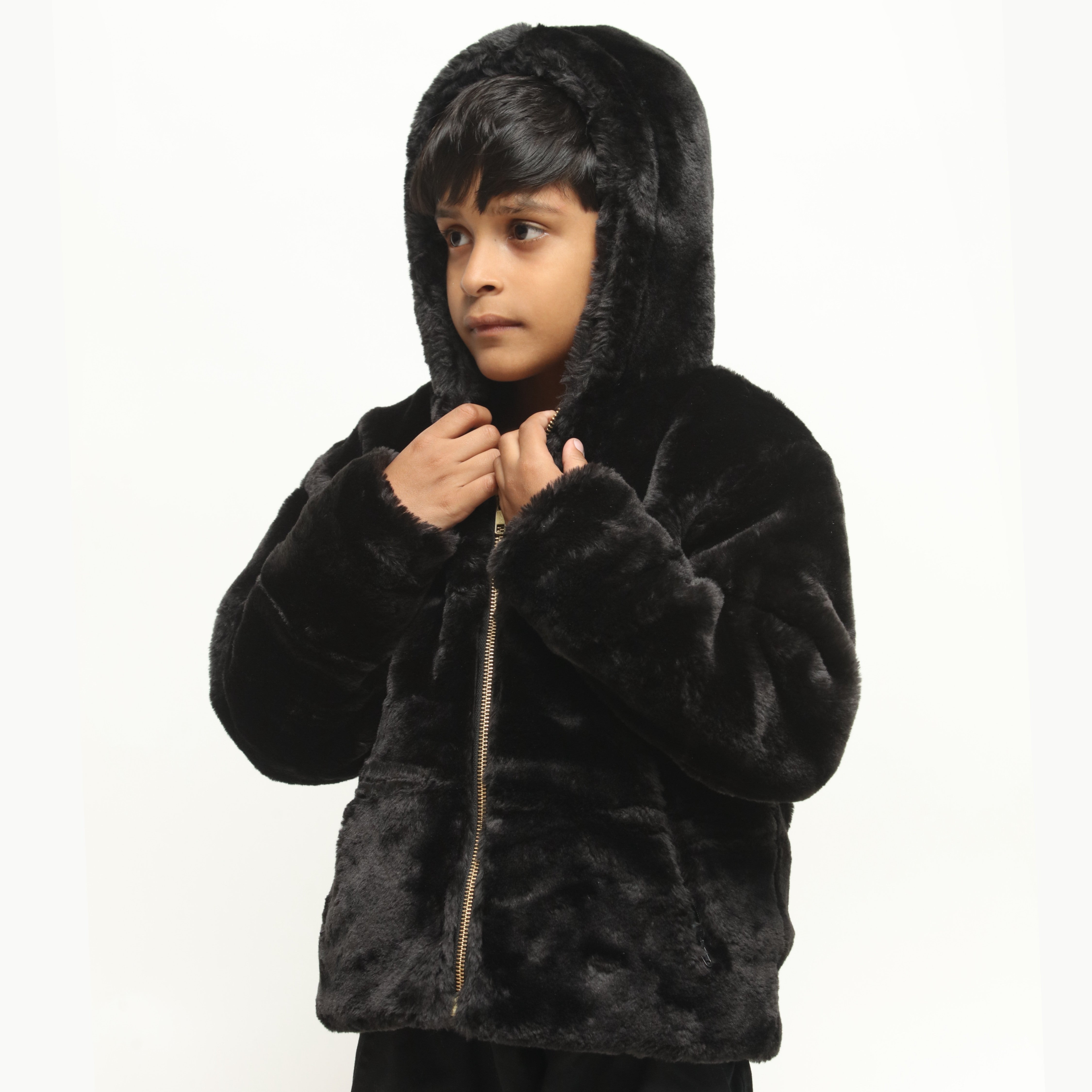 Juniors Black Mohair Fur Jacket