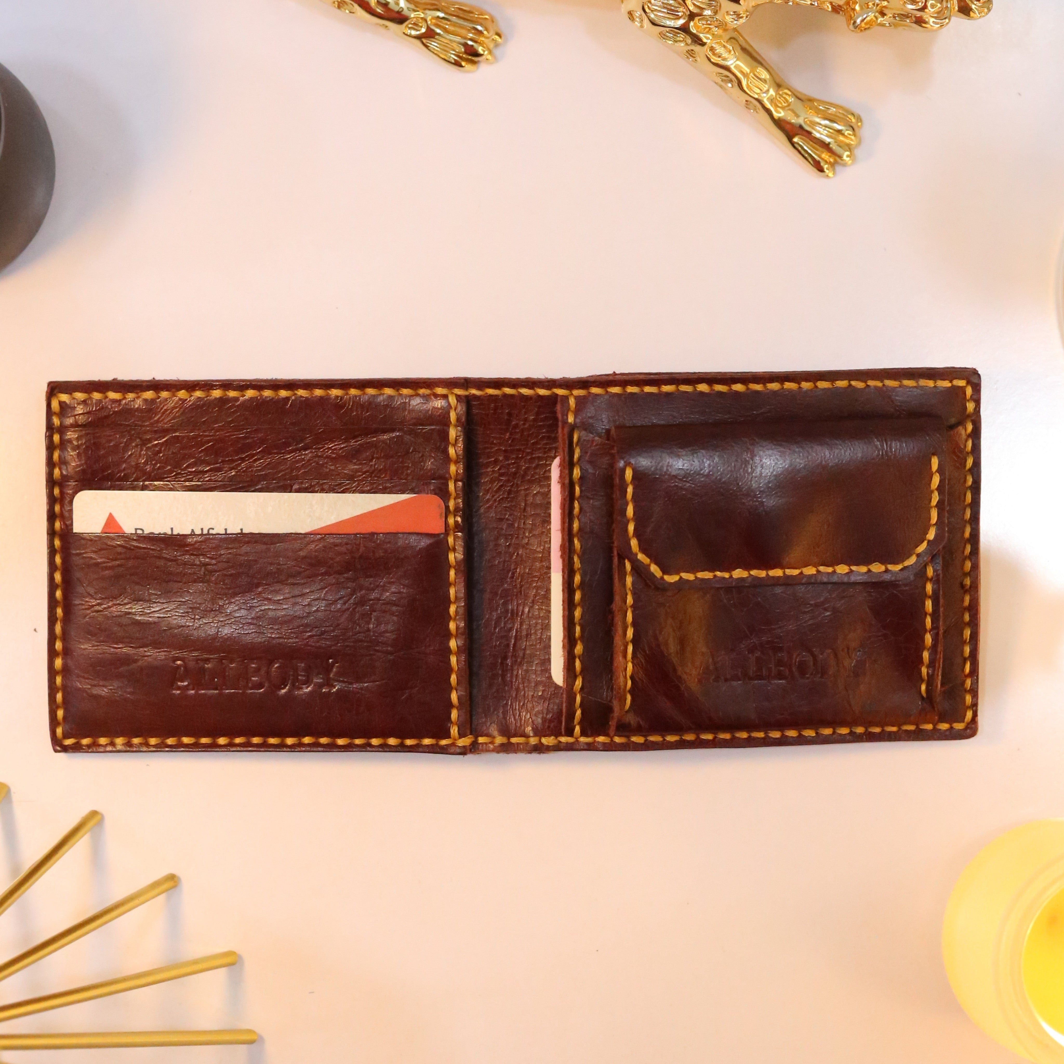 W7 Handmade Leather Coin Wallet Maroon