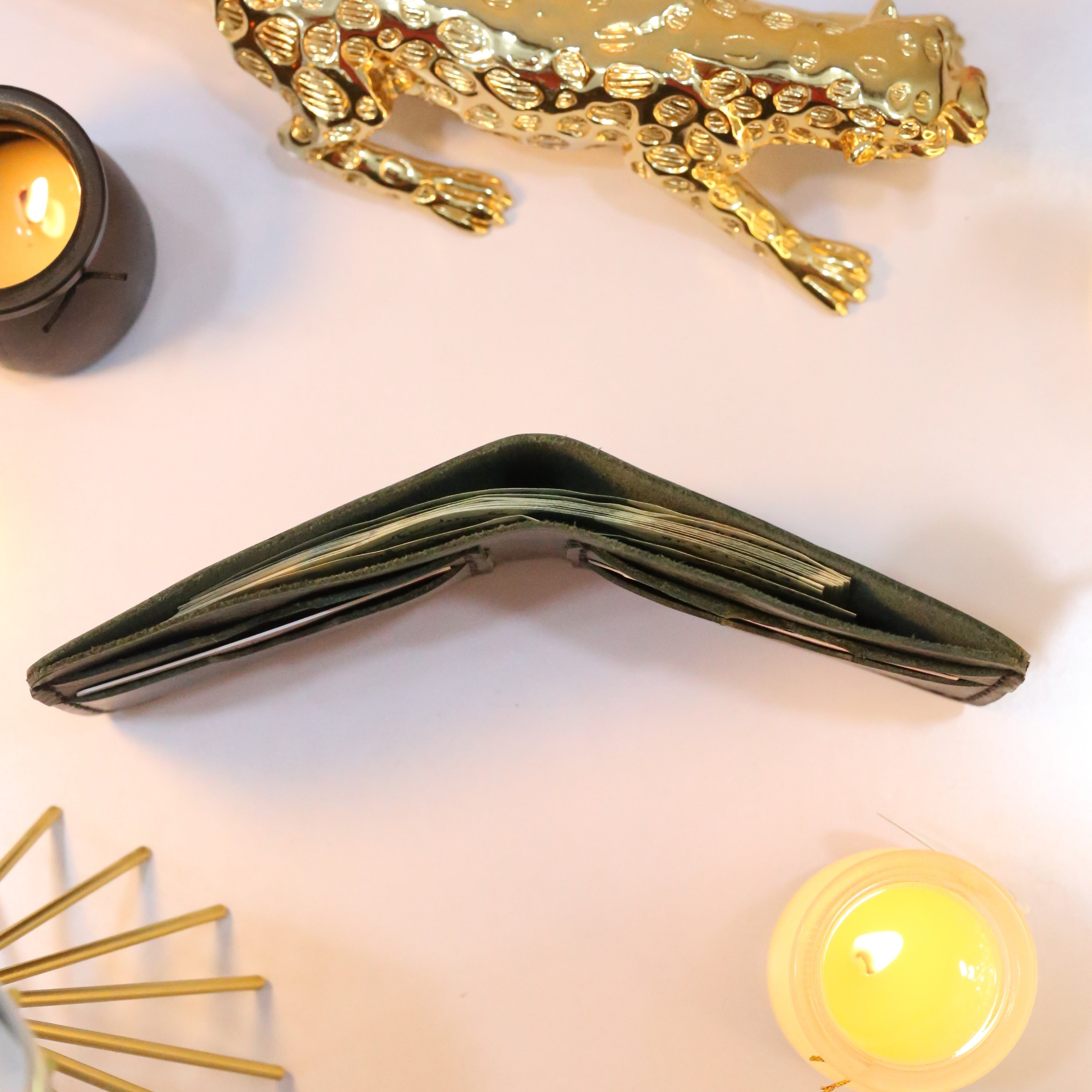 W2 Bi-Fold Handmade Leather Wallet Stone Green