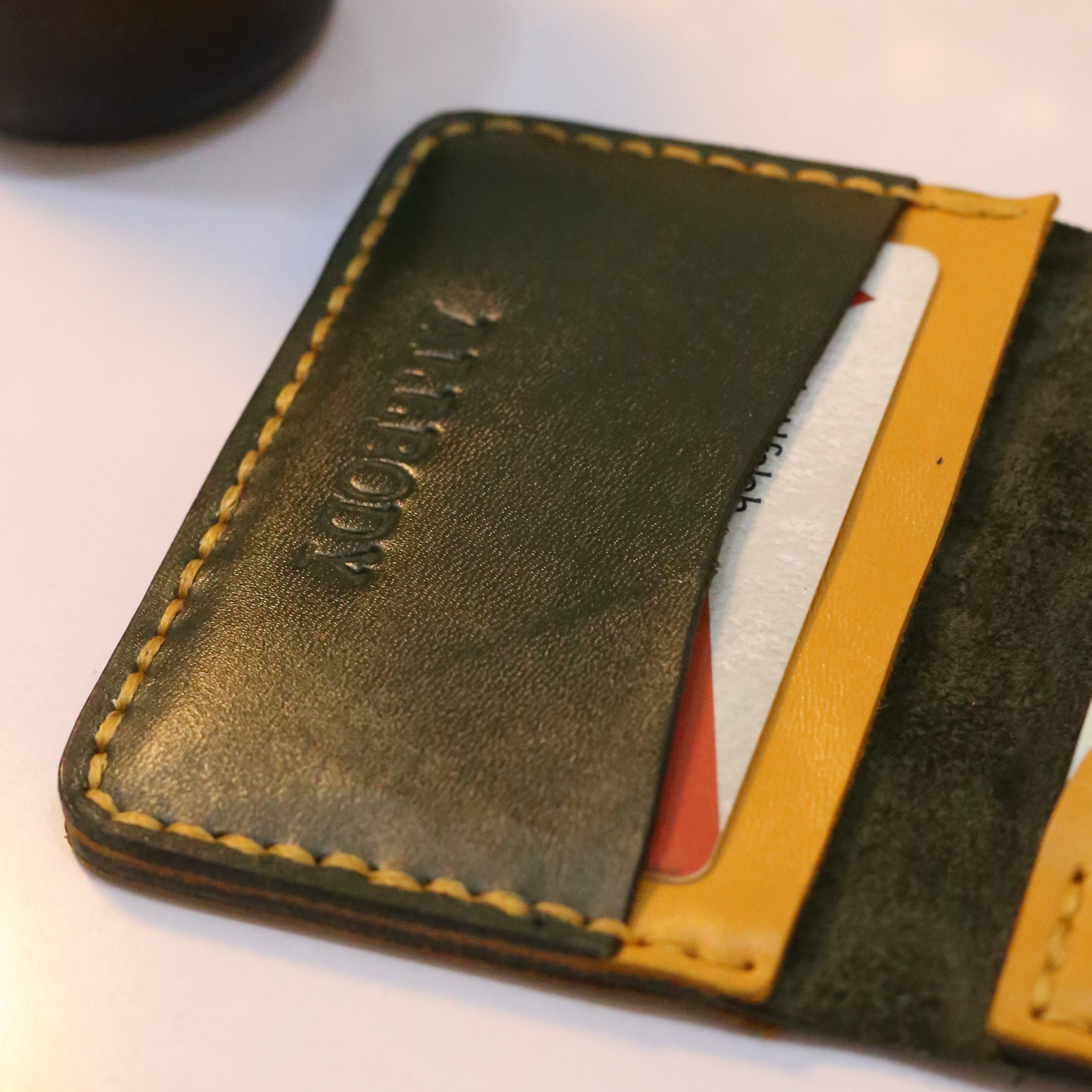 W4 Handmade Leather Wallet Stone Green & Mustard