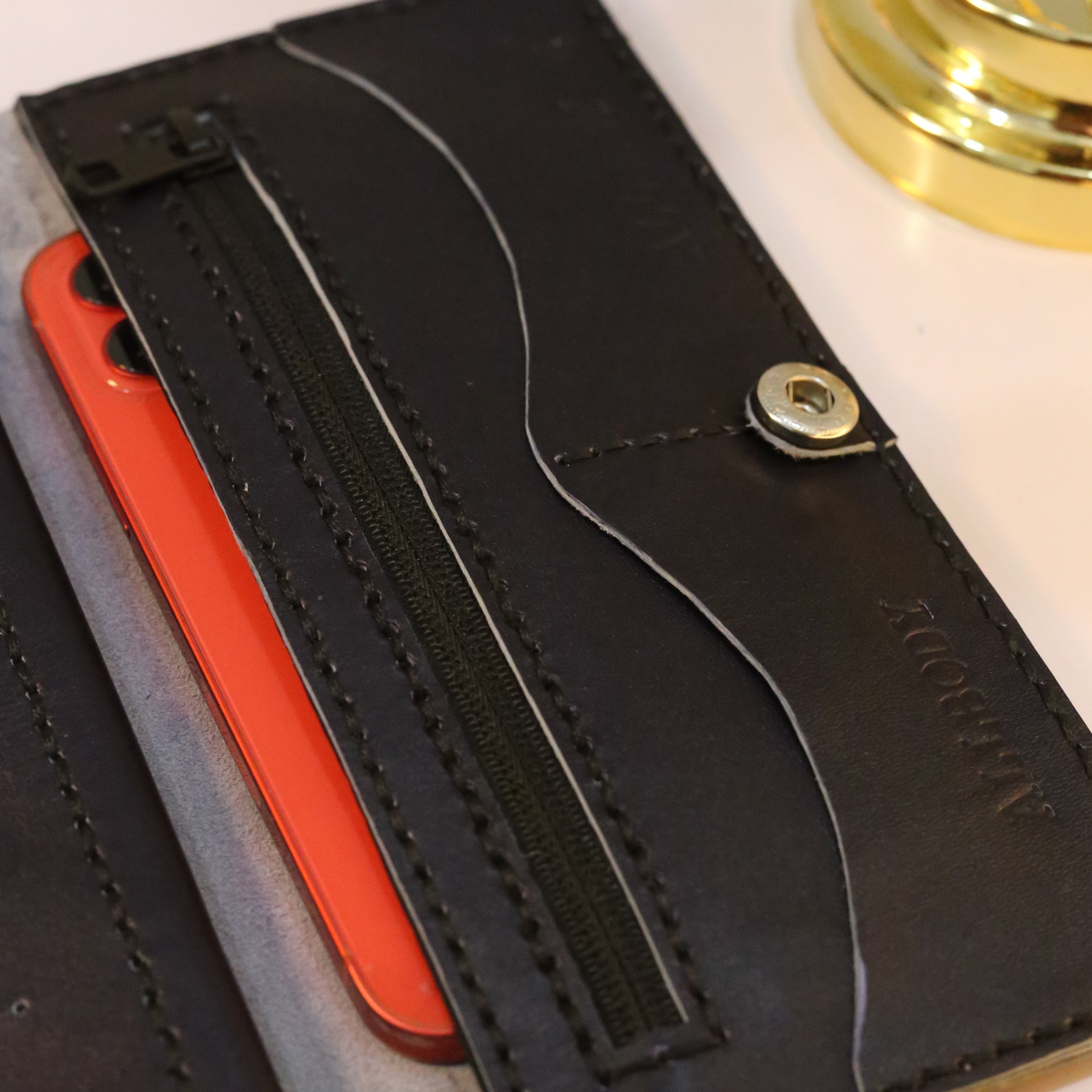 W10 Long Unisex Handmade Leather Wallet Navy Blue