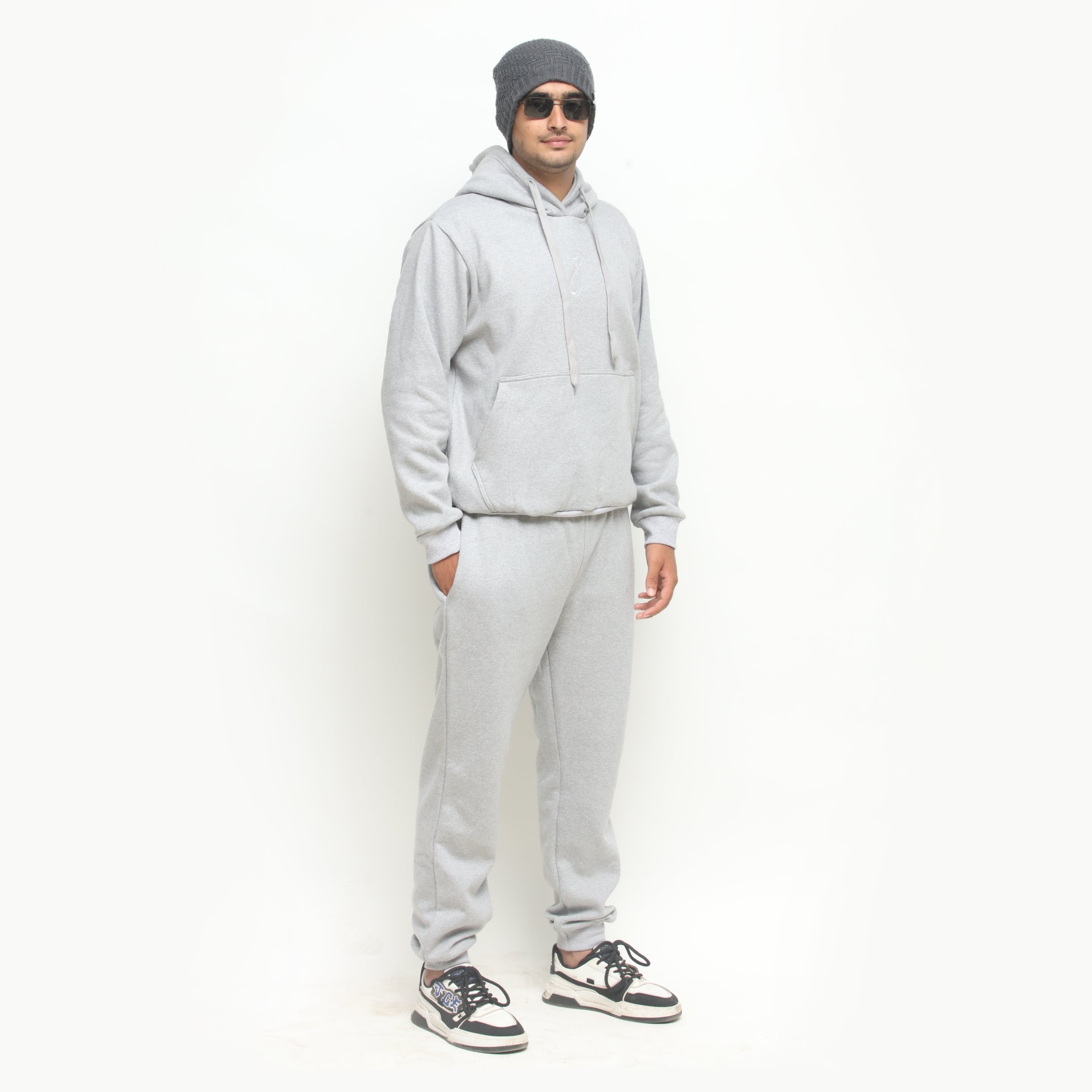 Embroidered Heather Grey Hooded Tracksuit