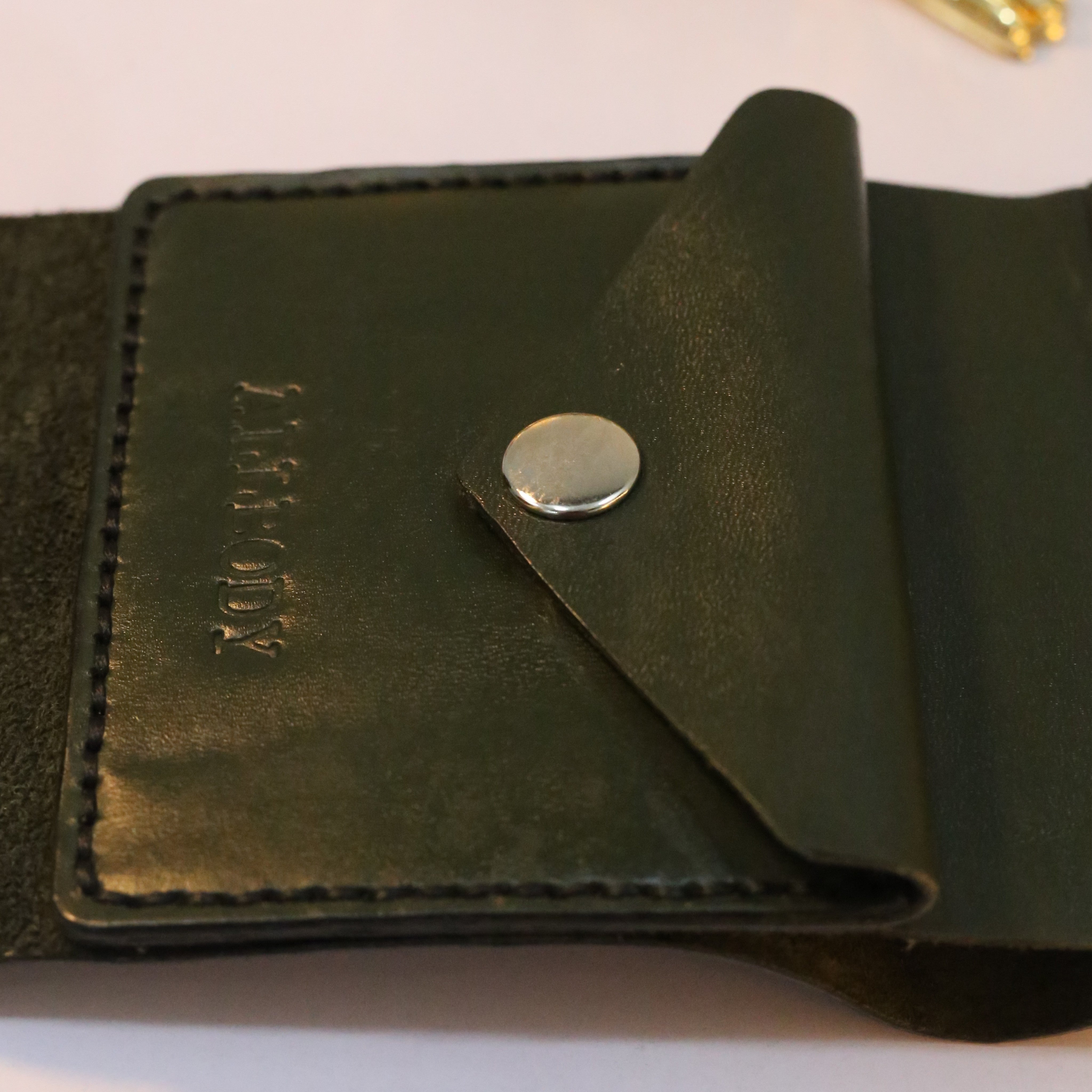 W6 Big Flap Handmade Leather Wallet Olive Green