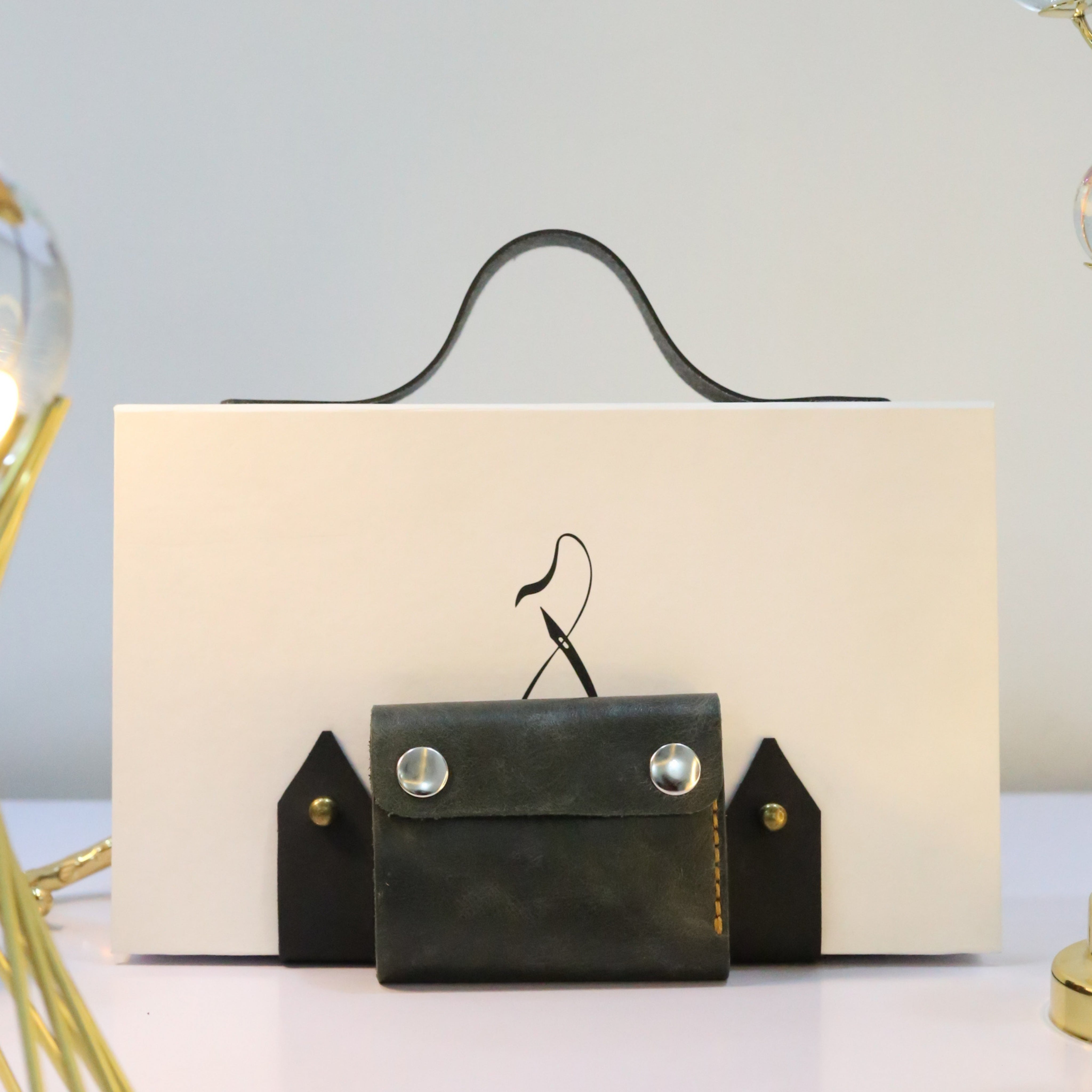 W8 Hybrid Handmade Leather Wallet Stone Green & Brown