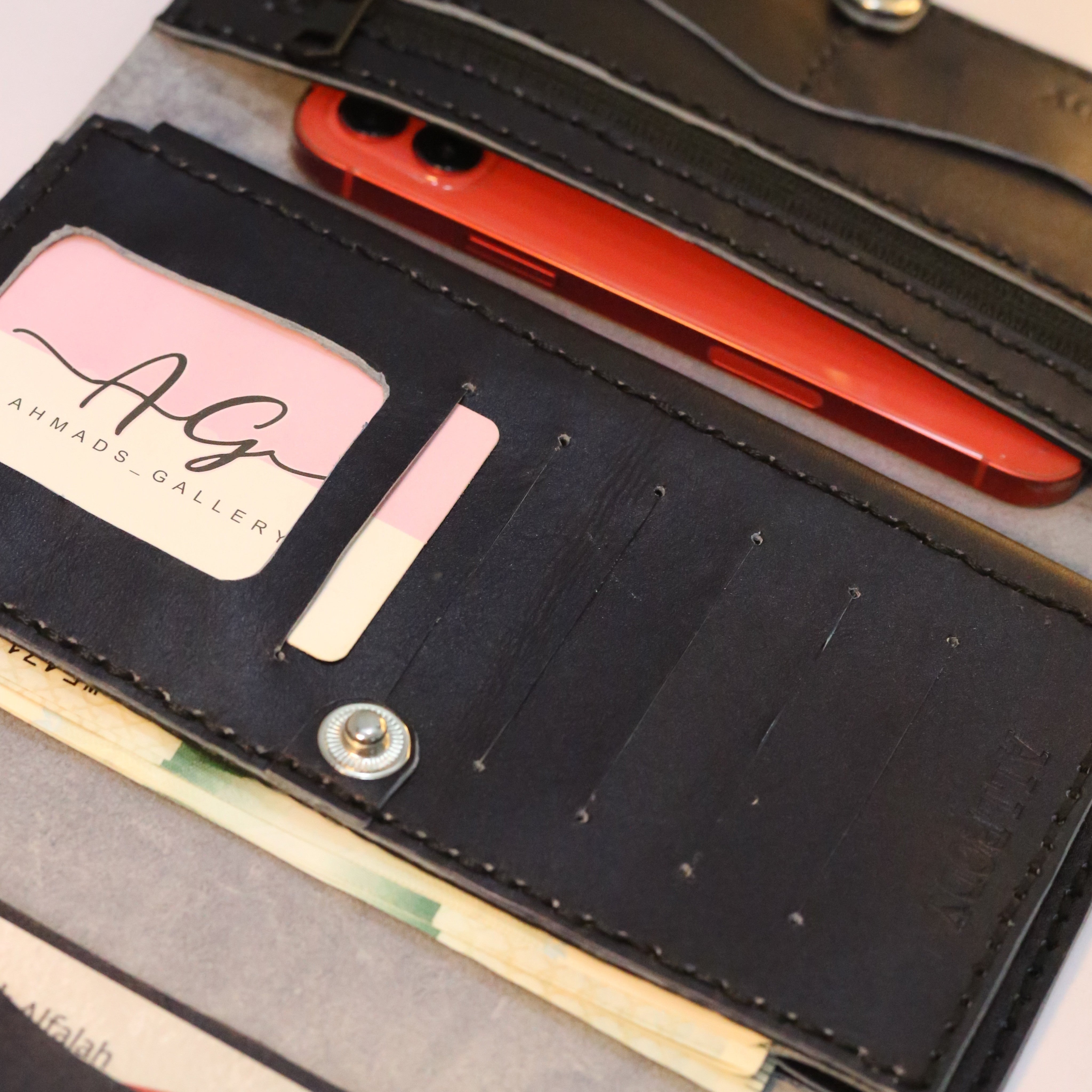 W10 Long Unisex Handmade Leather Wallet Navy Blue