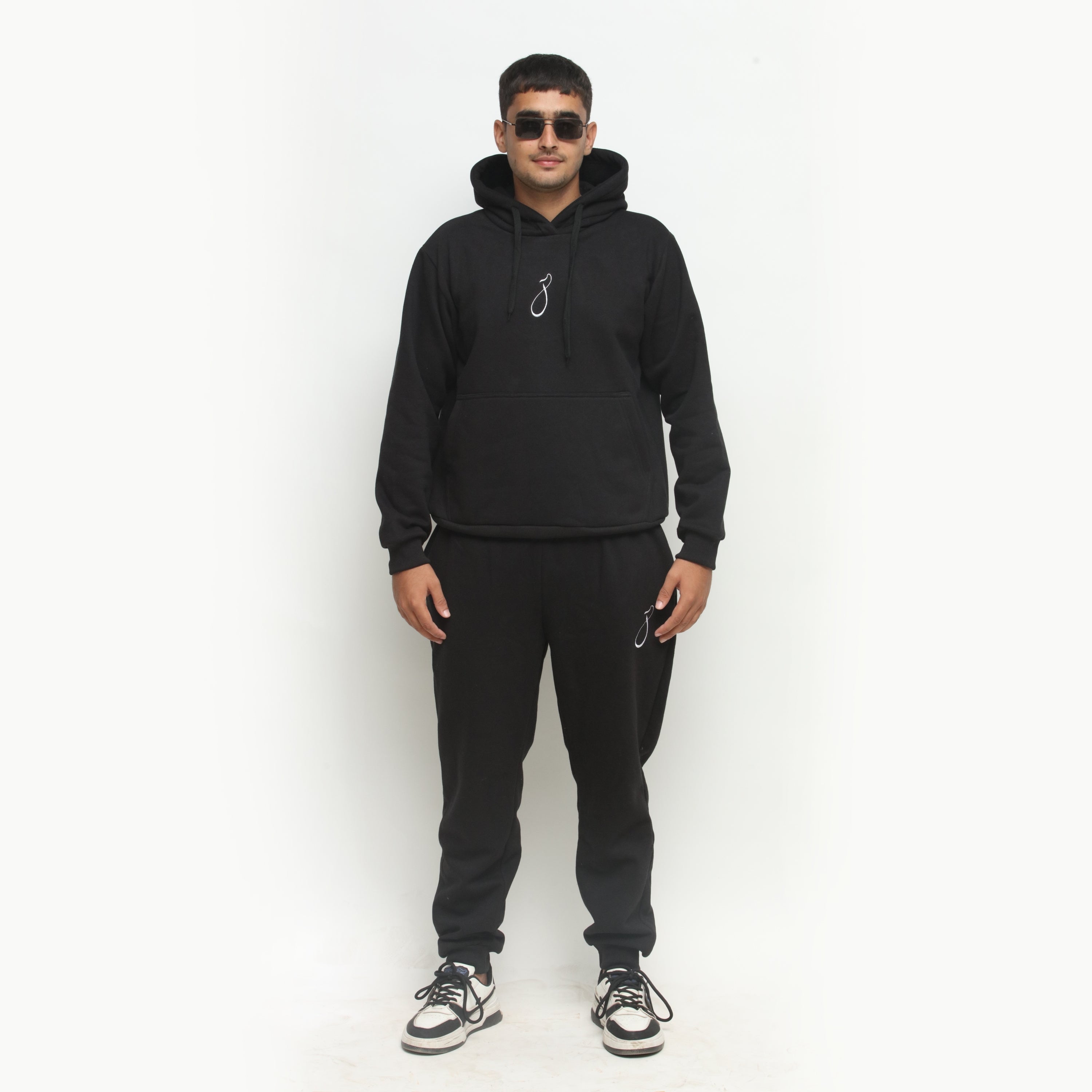 Embroidered Black Hooded Tracksuit