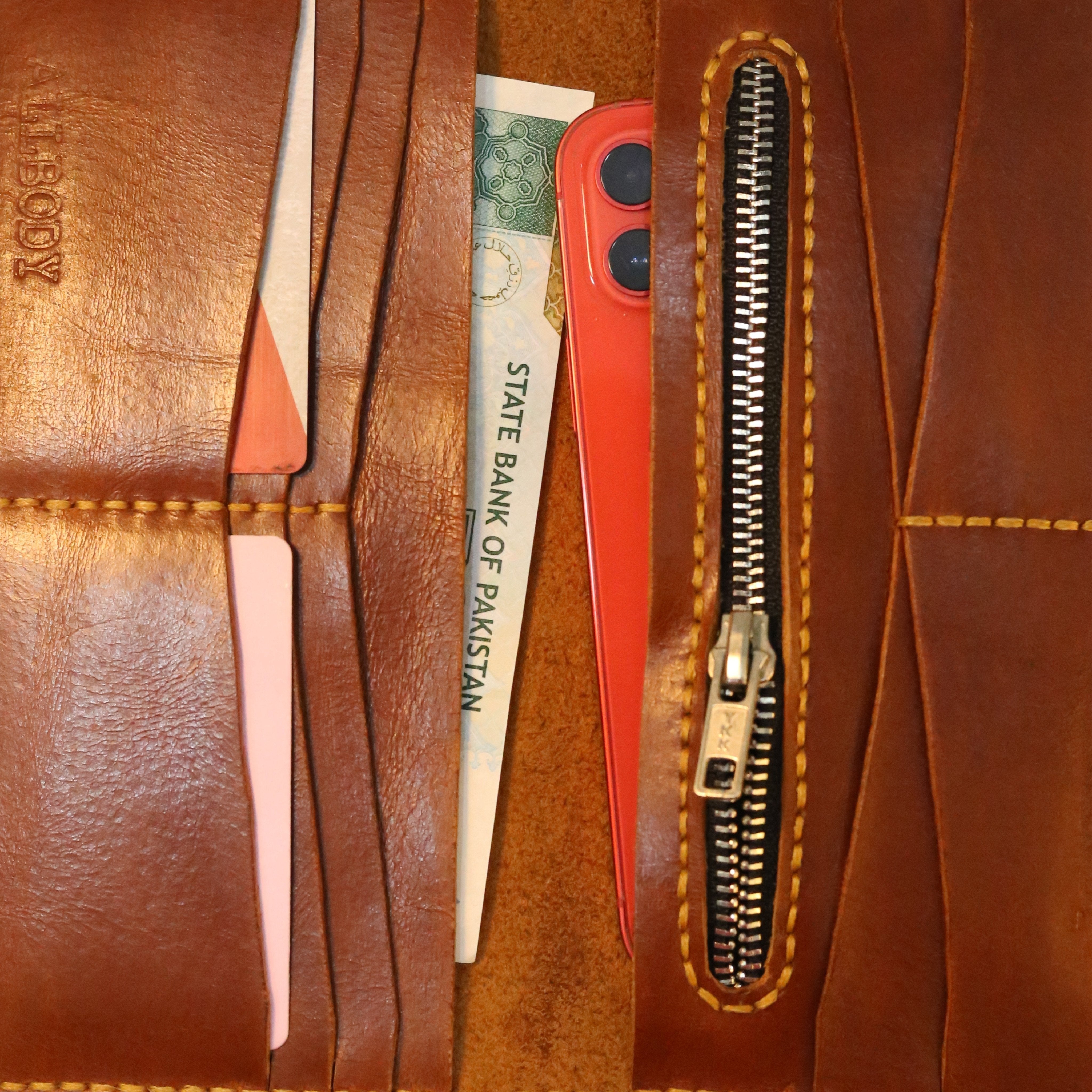 W9 Long Bi-Fold Handmade Leather Wallet Brown