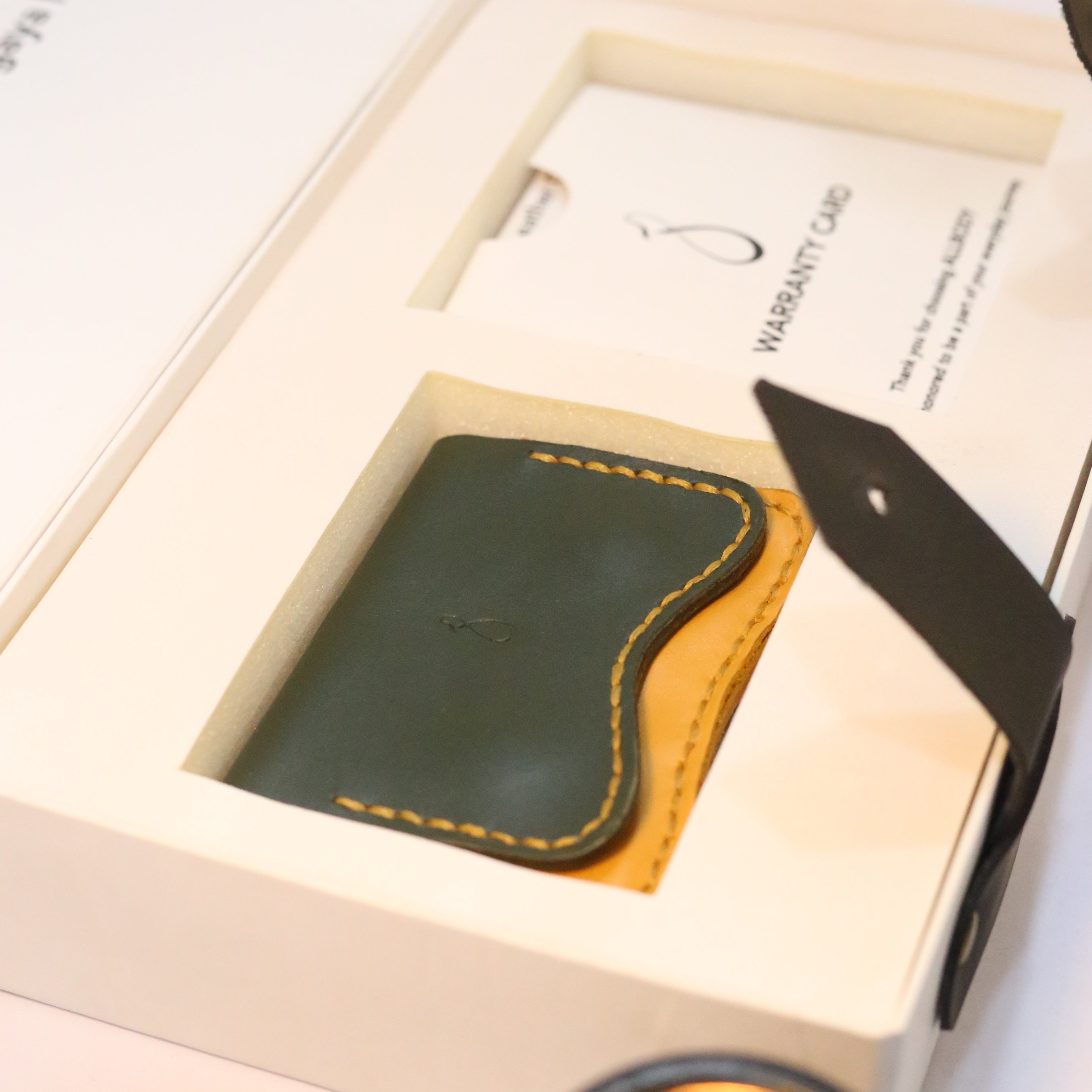 W1 Handmade Leather Card Holder Olive Green & Mustard