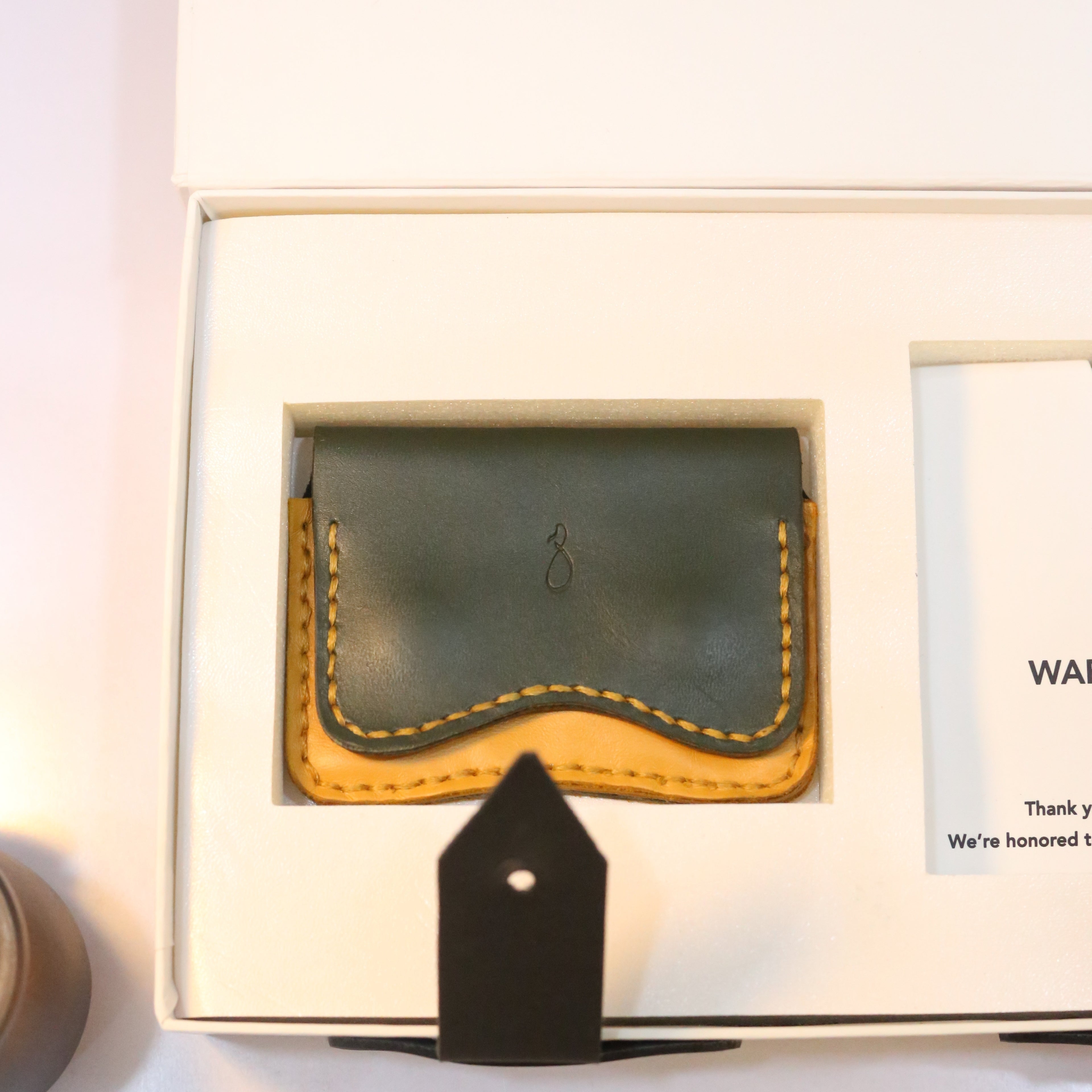 W1 Handmade Leather Card Holder Olive Green & Mustard