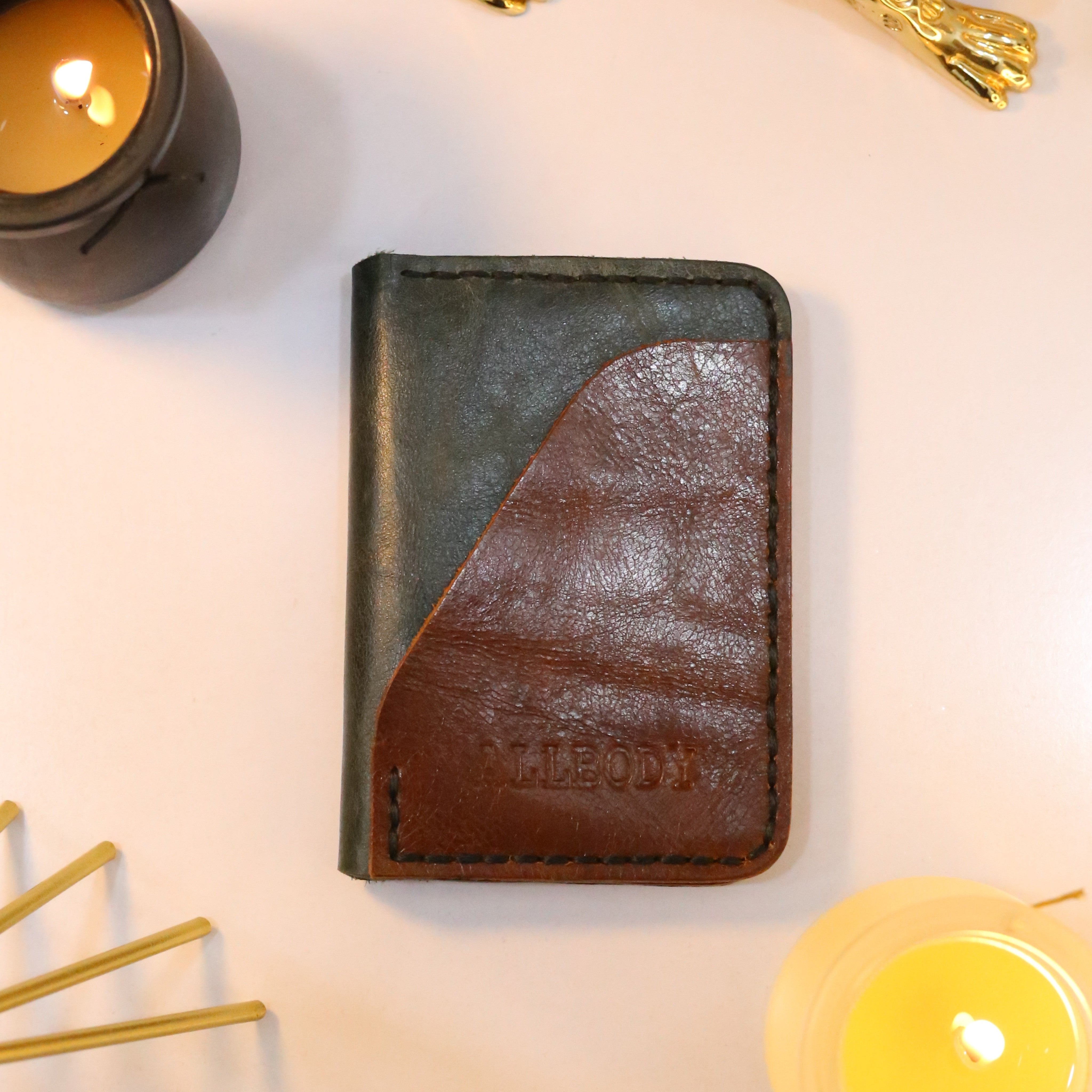 W4 Handmade Leather Wallet Stone Green & Brown