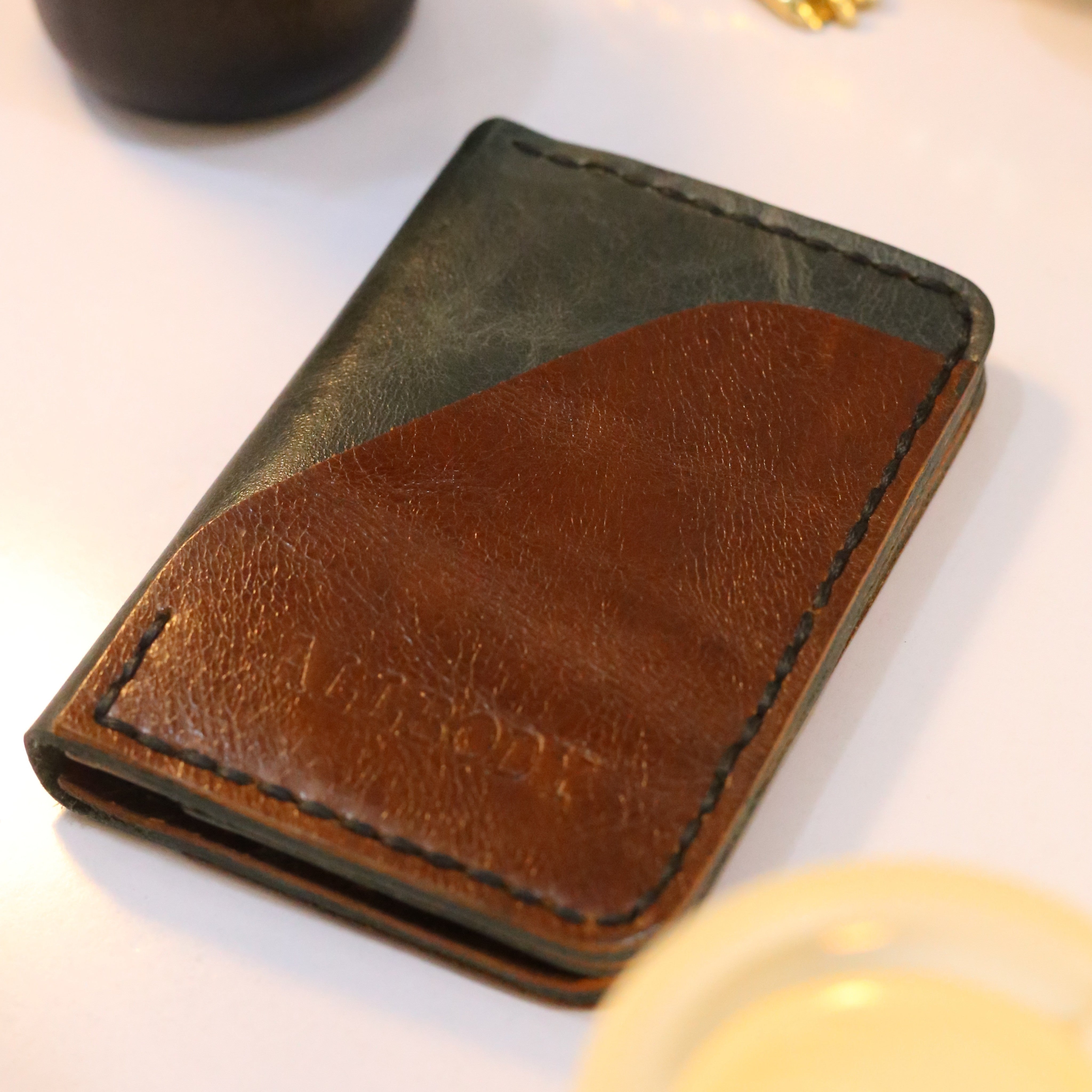 W4 Handmade Leather Wallet Stone Green & Brown