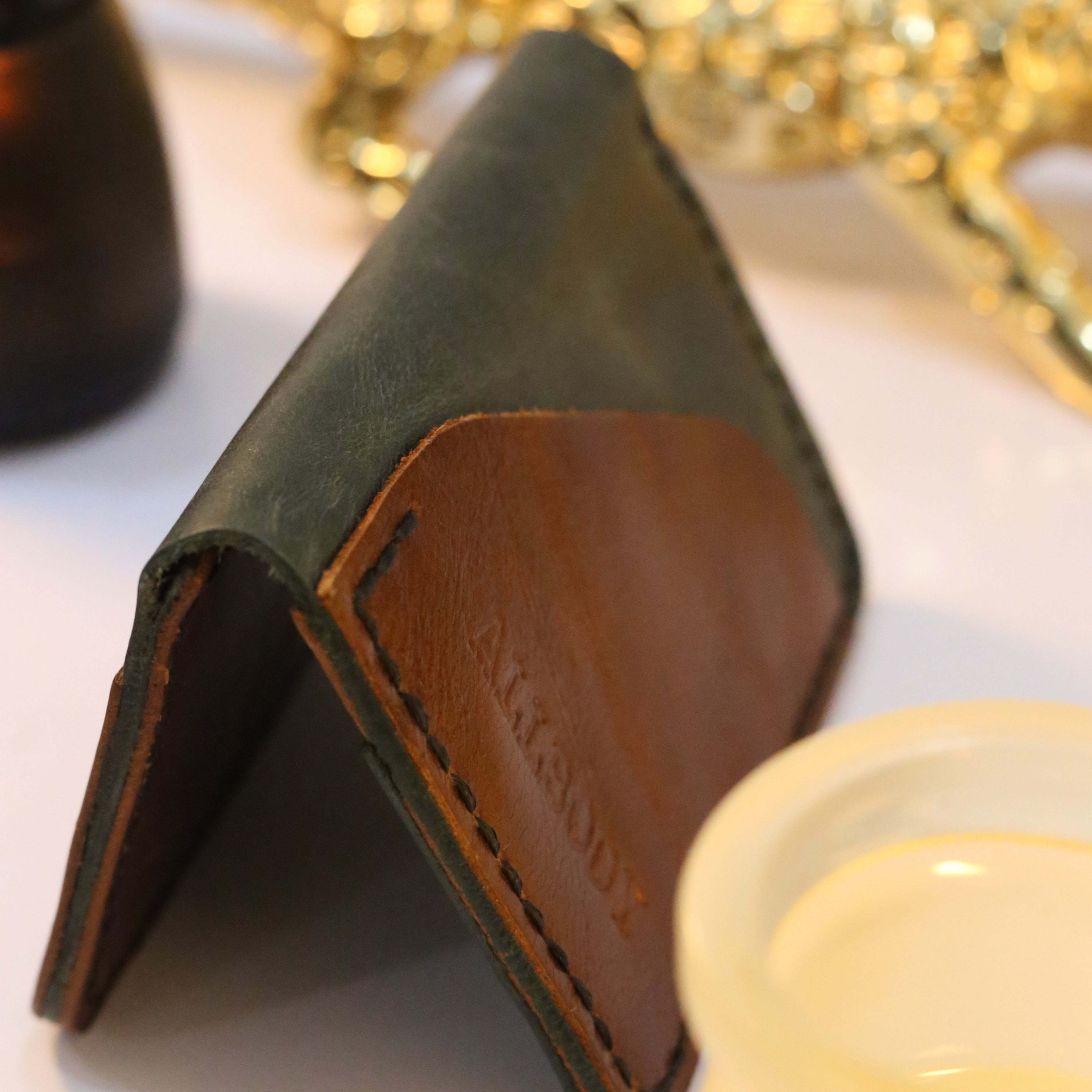 W4 Handmade Leather Wallet Stone Green & Brown