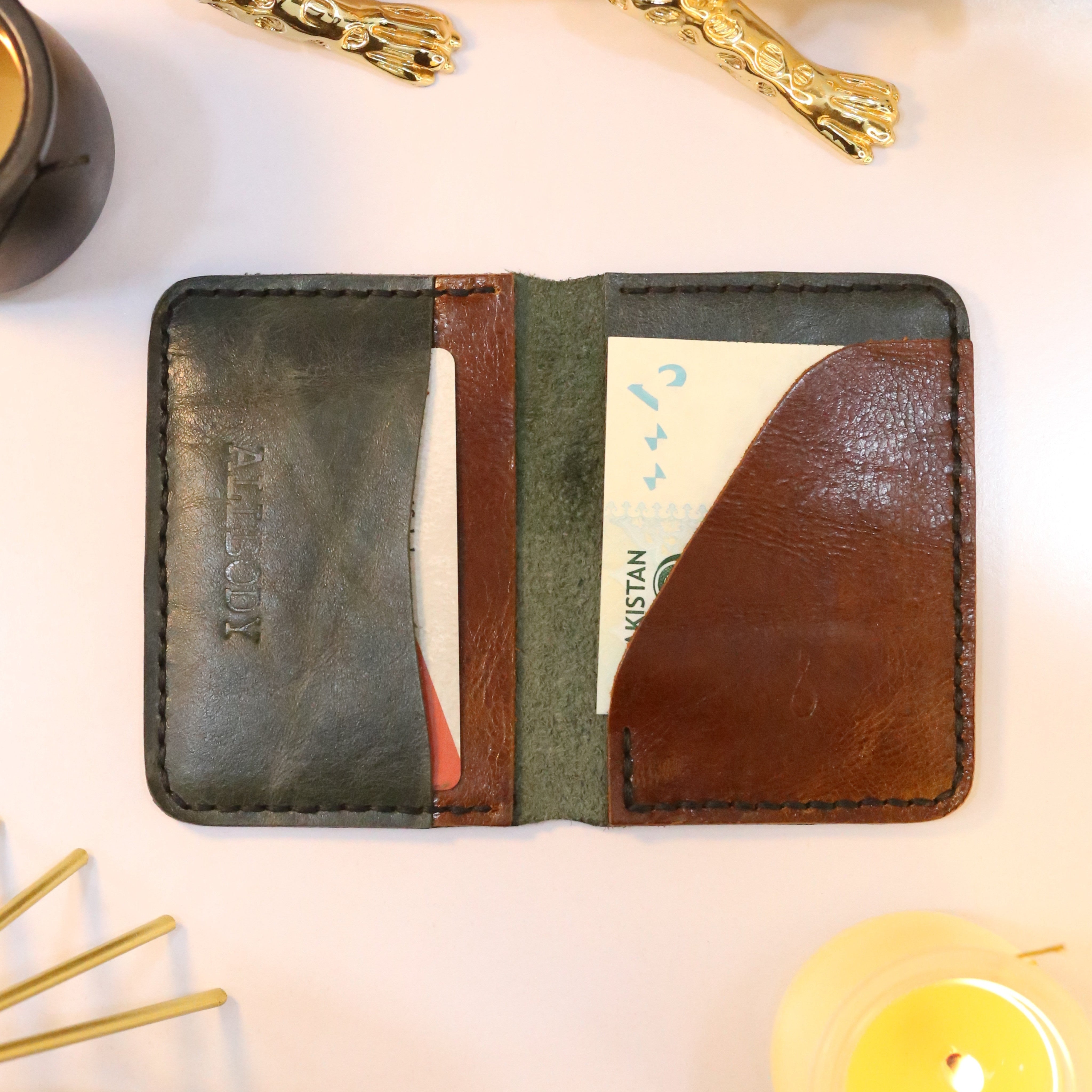 W4 Handmade Leather Wallet Stone Green & Brown