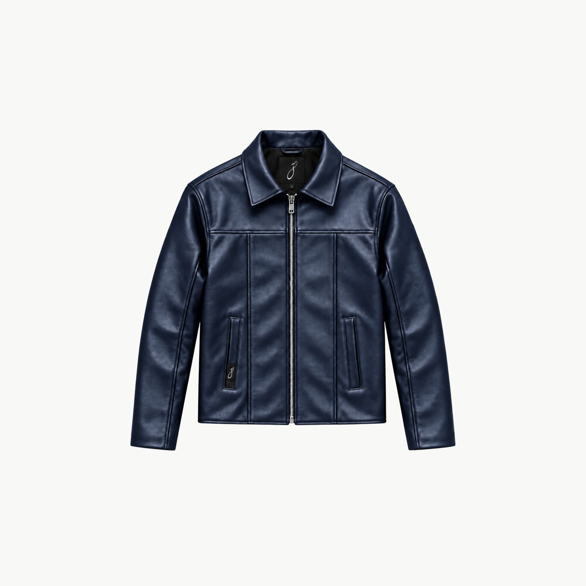Navy Blue Faux Leather Jacket