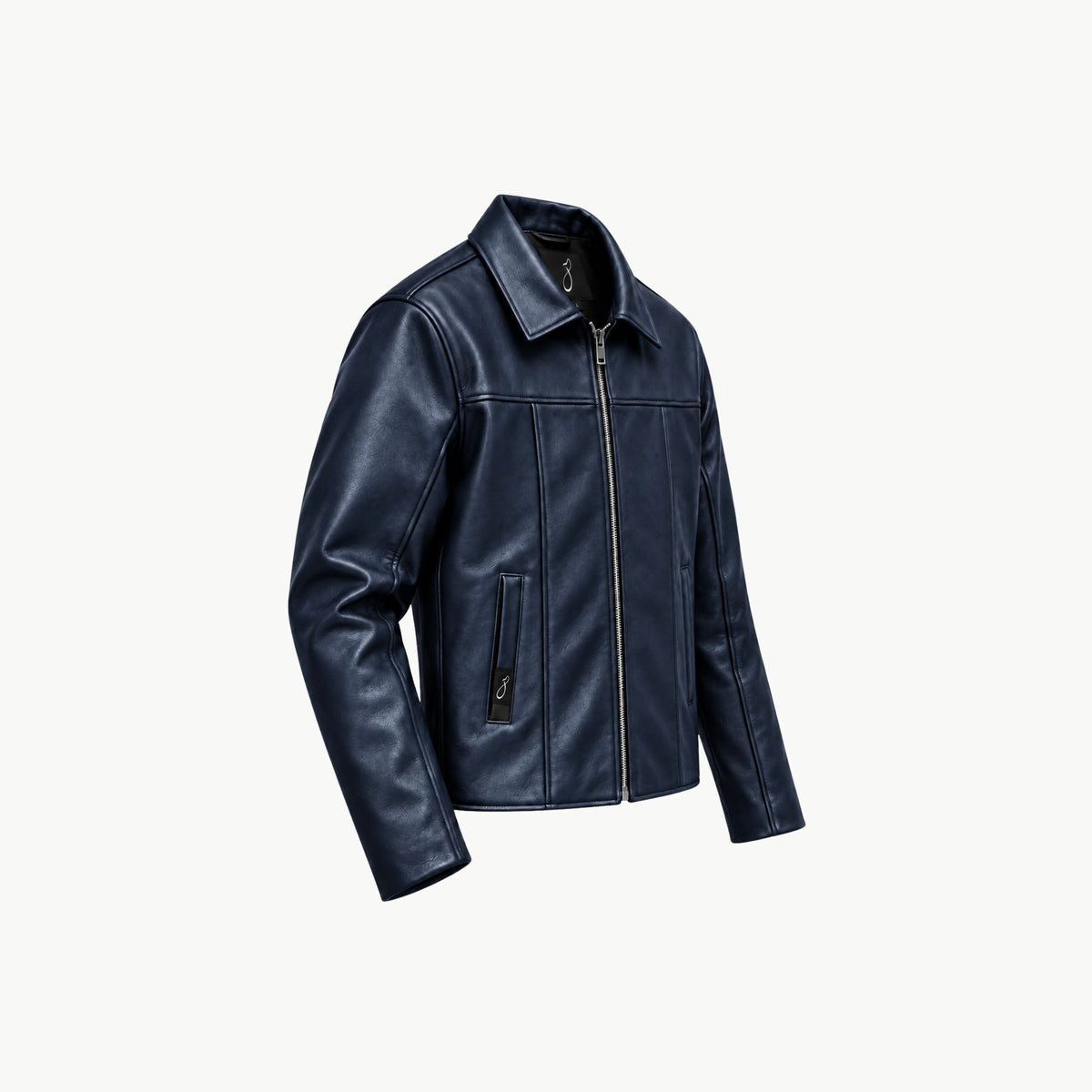 Navy Blue Faux Leather Jacket
