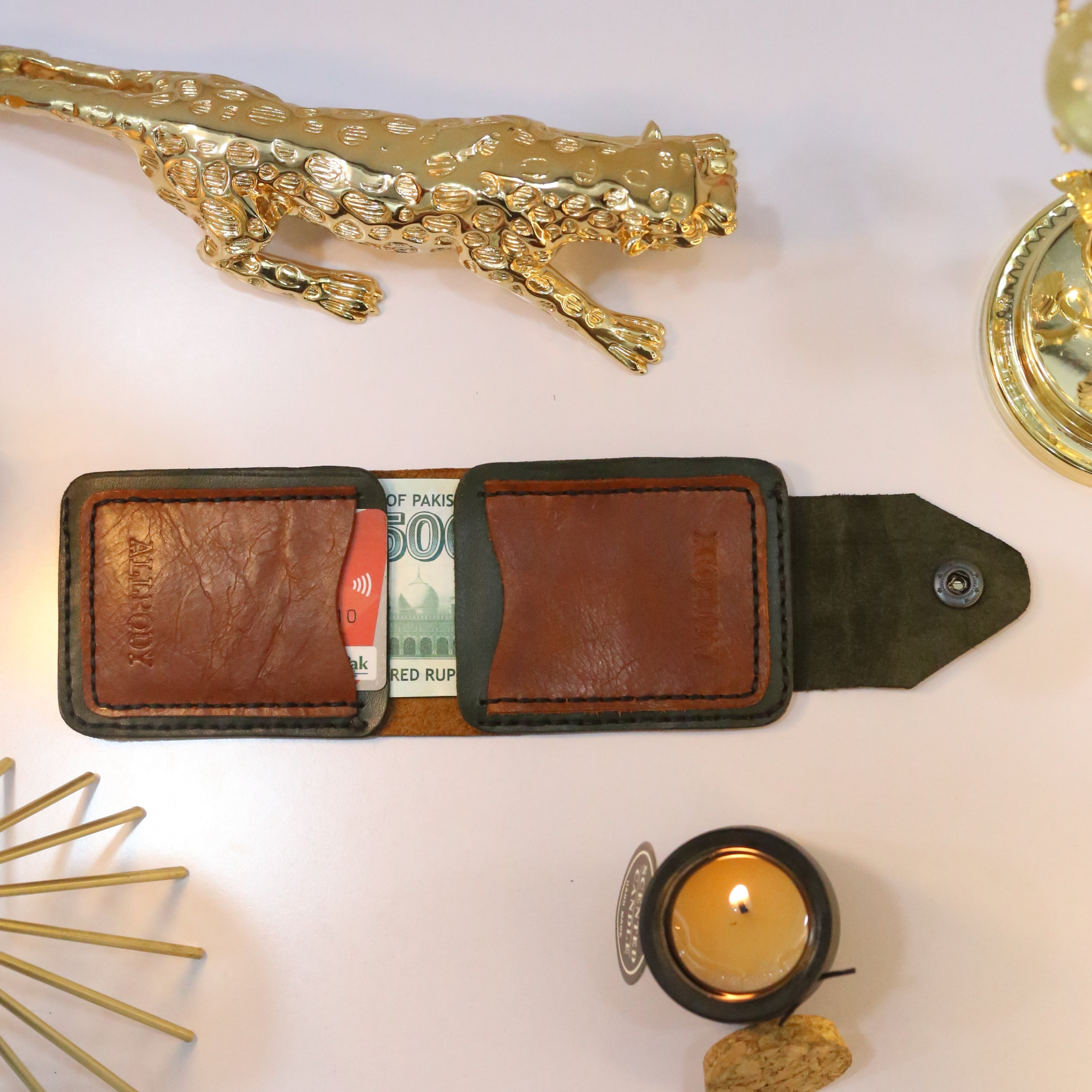 W3 Handmade Leather Wallet Olive & Brown