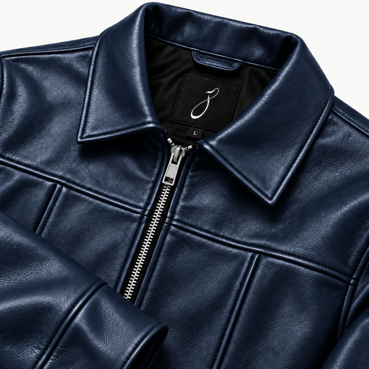 Navy Blue Faux Leather Jacket