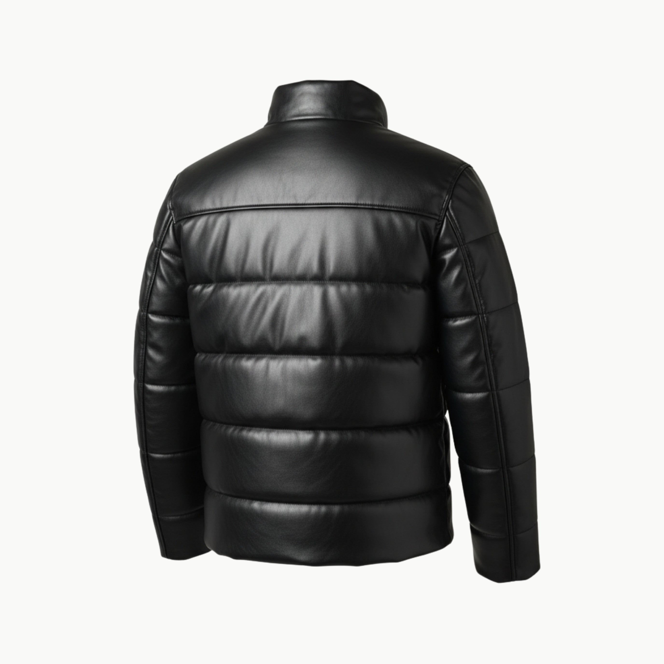 Black Faux Leather Puffer Jacket