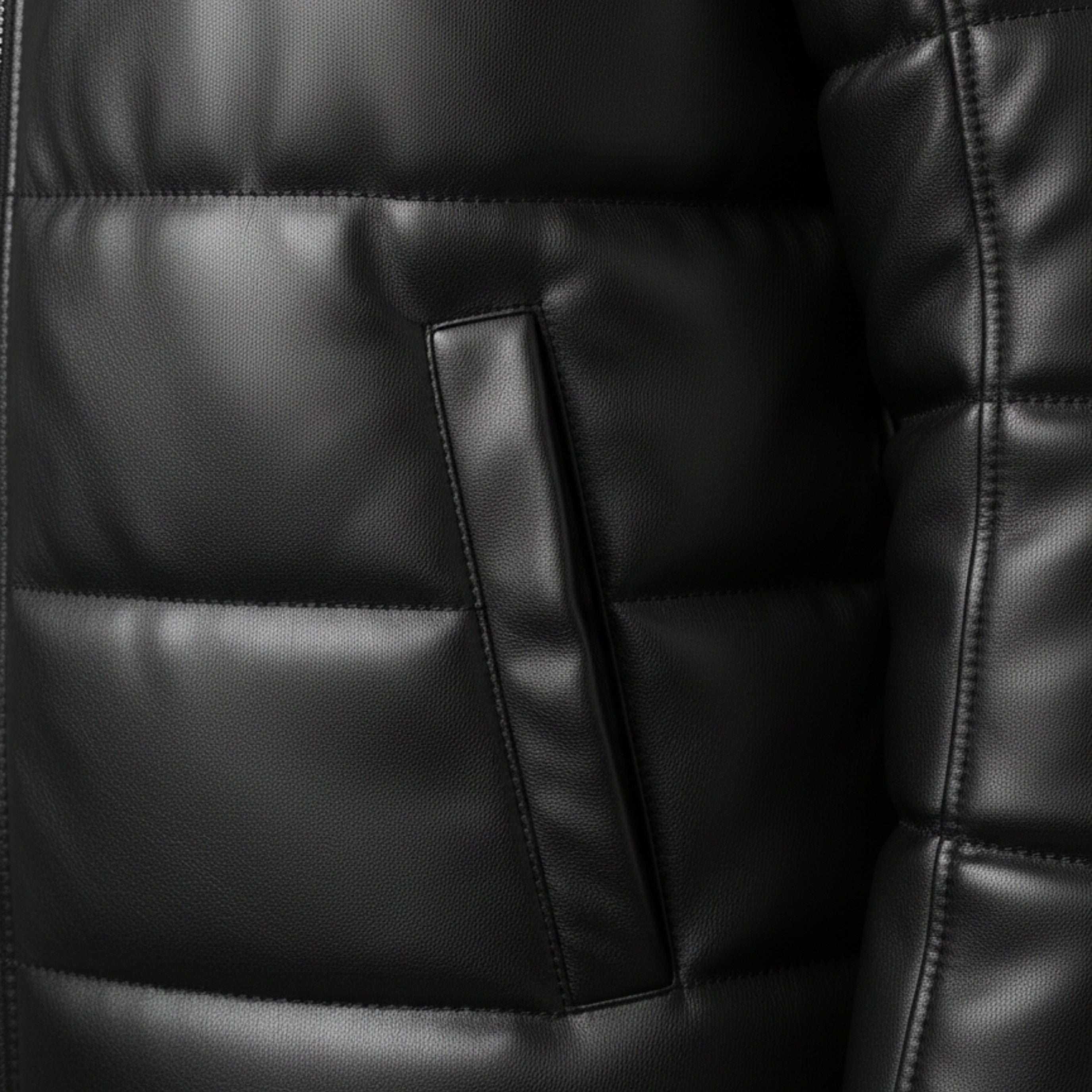 Black Faux Leather Puffer Jacket