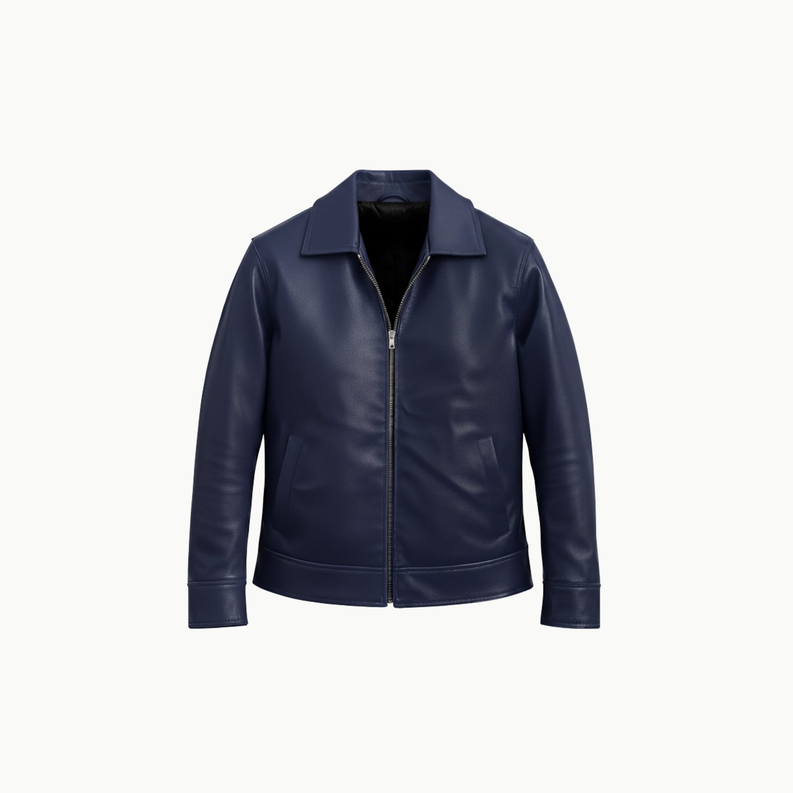 Navy Blue Faux Leather Jacket
