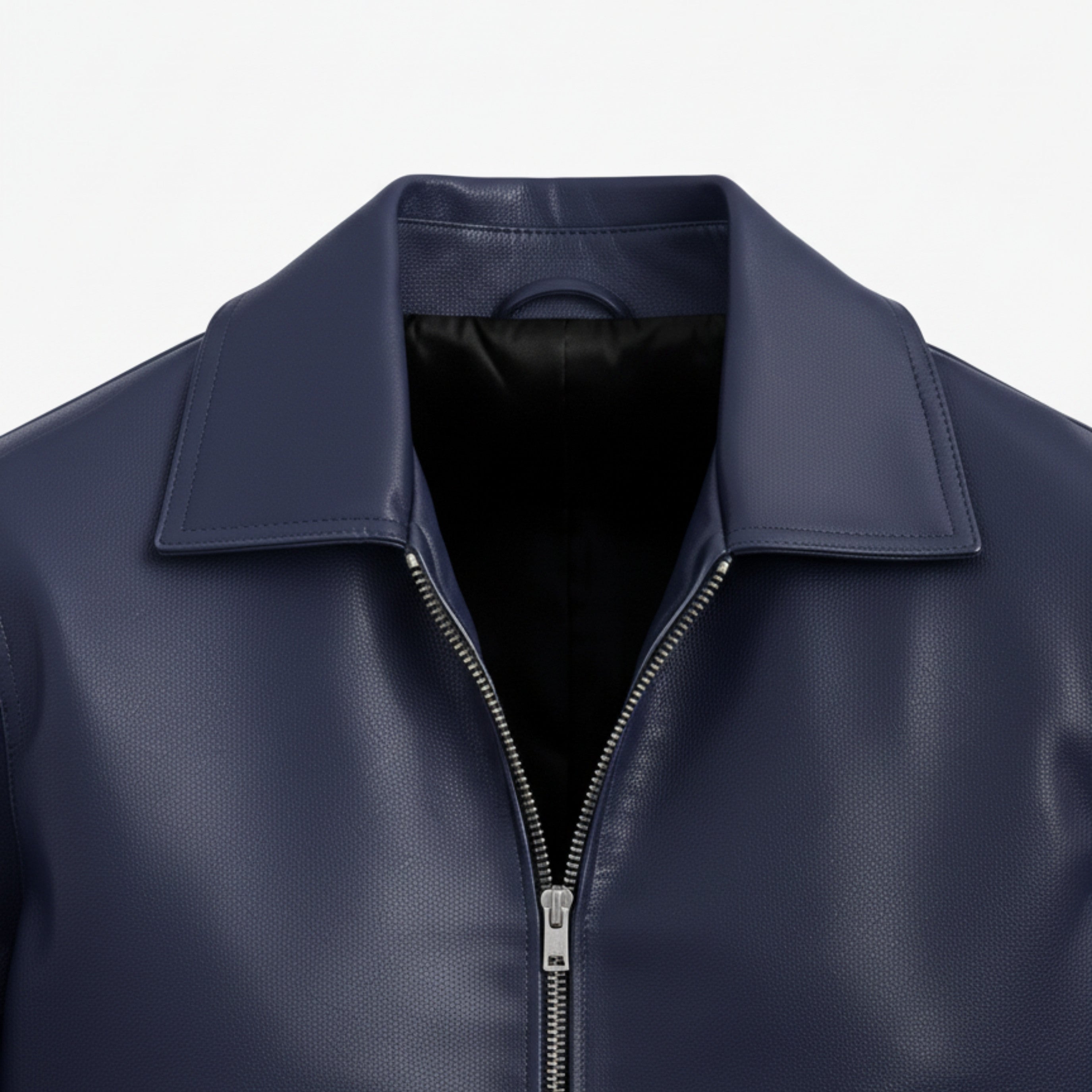 Navy Blue Faux Leather Jacket