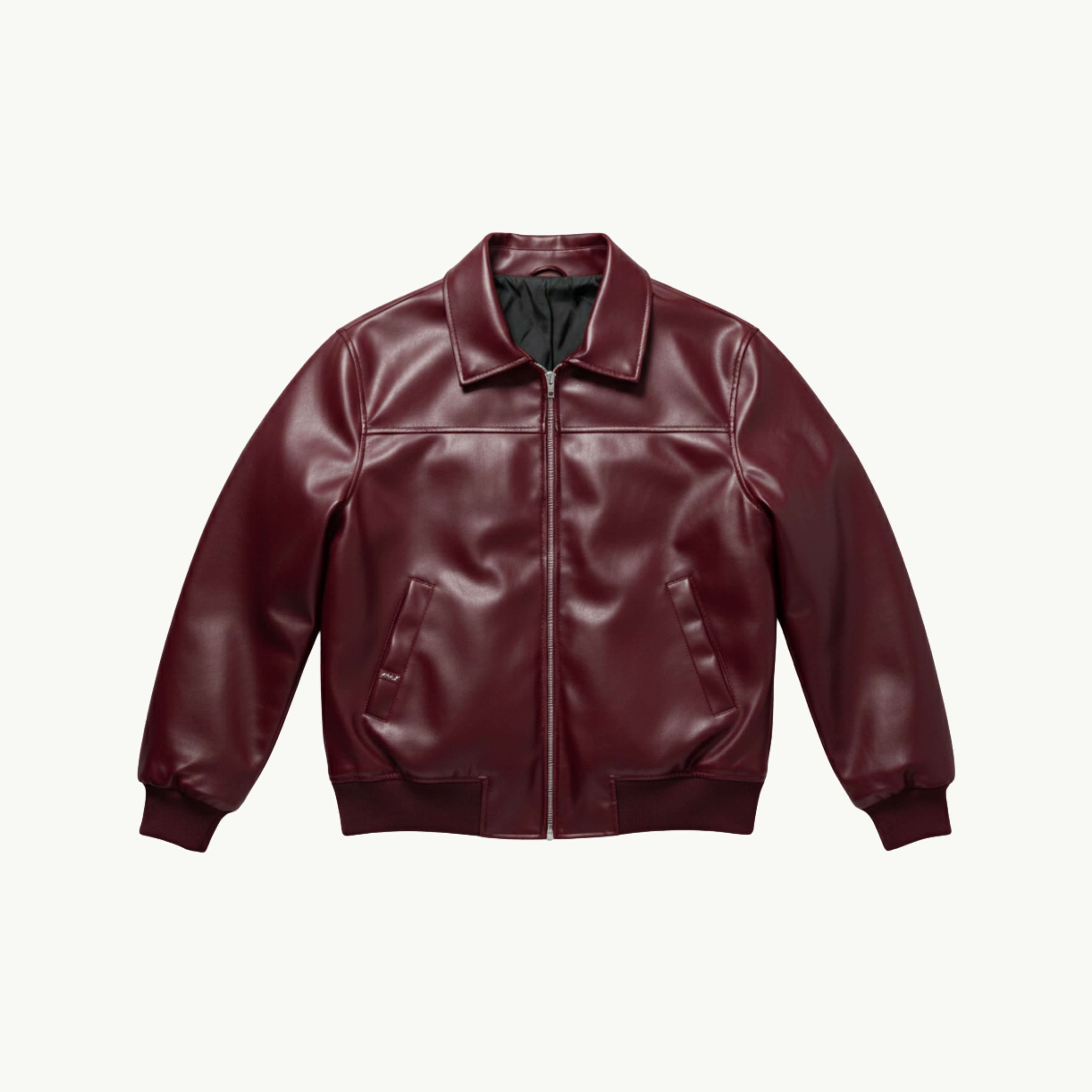 Burgundy Boxy Fit Faux Leather Jacket