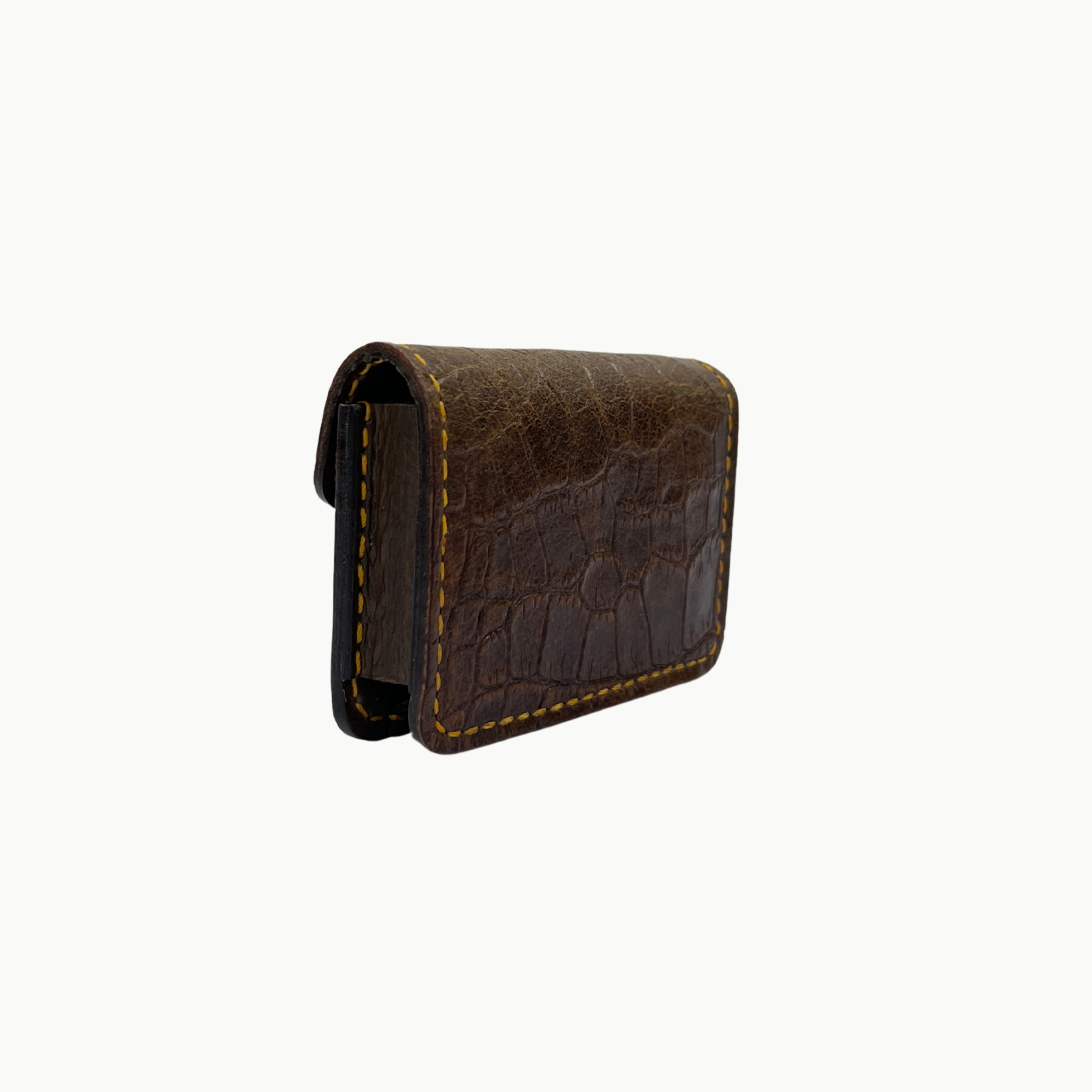 W1 Crocodile Handmade Card Holder Dark Brown