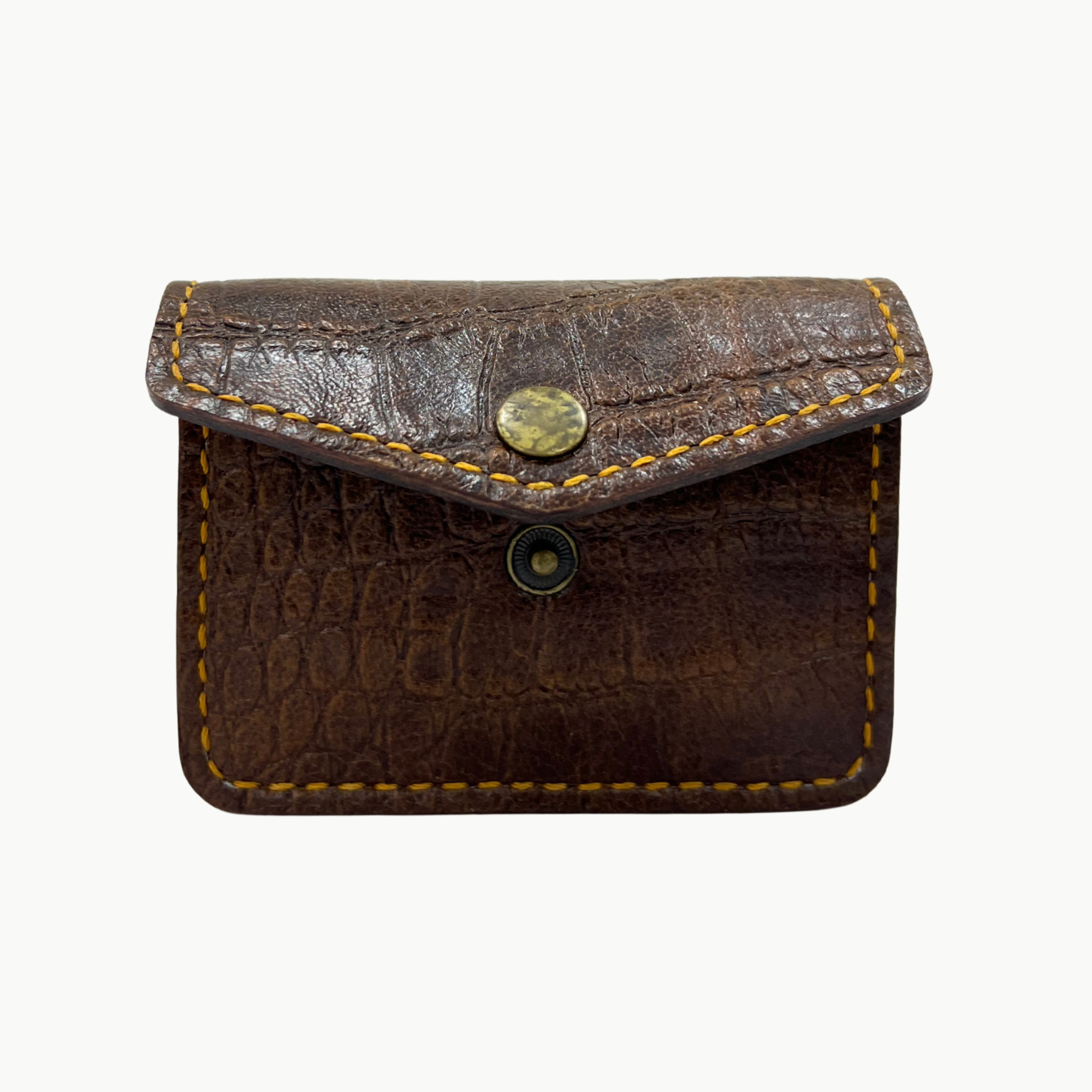 W1 Crocodile Handmade Card Holder Dark Brown