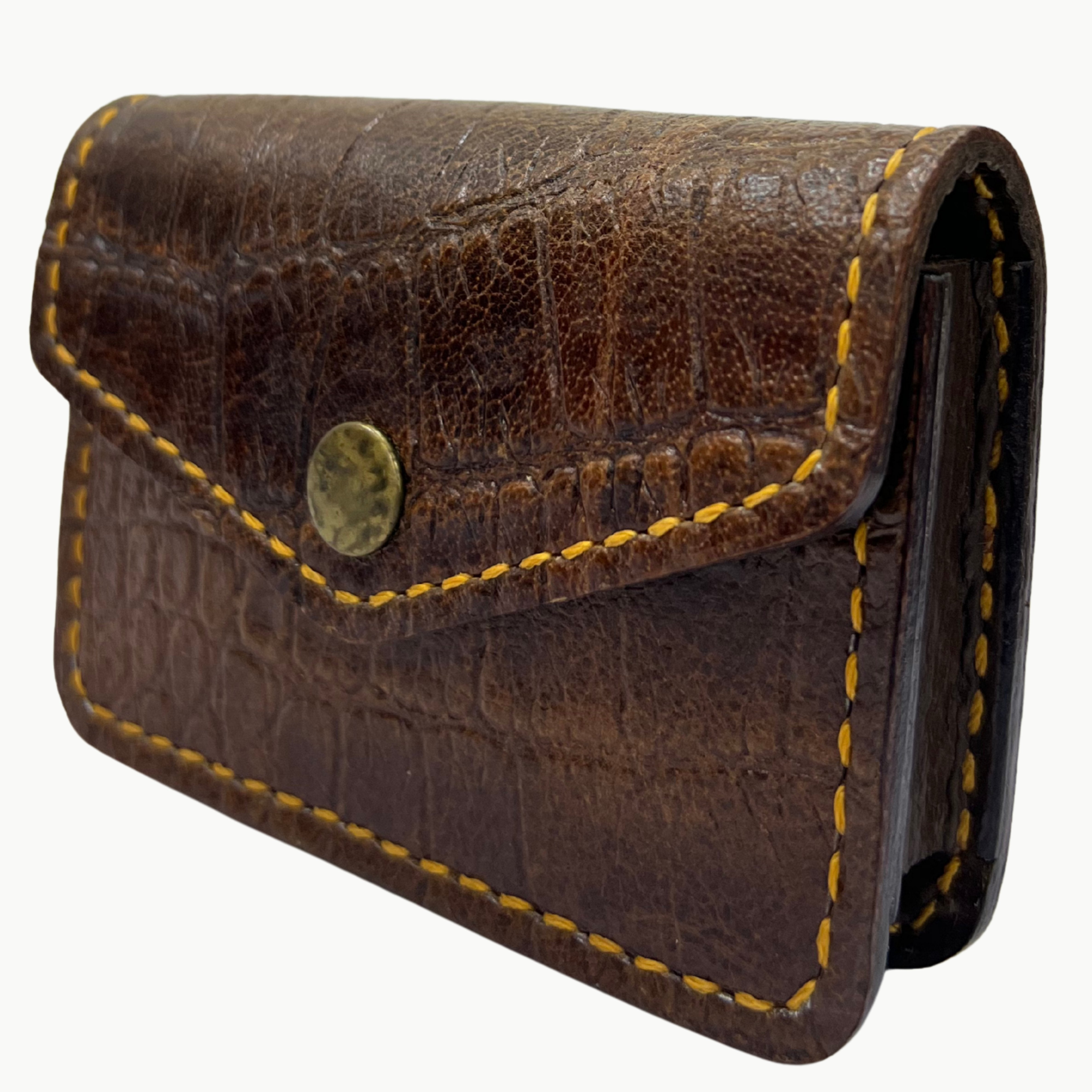 W1 Crocodile Handmade Card Holder Dark Brown