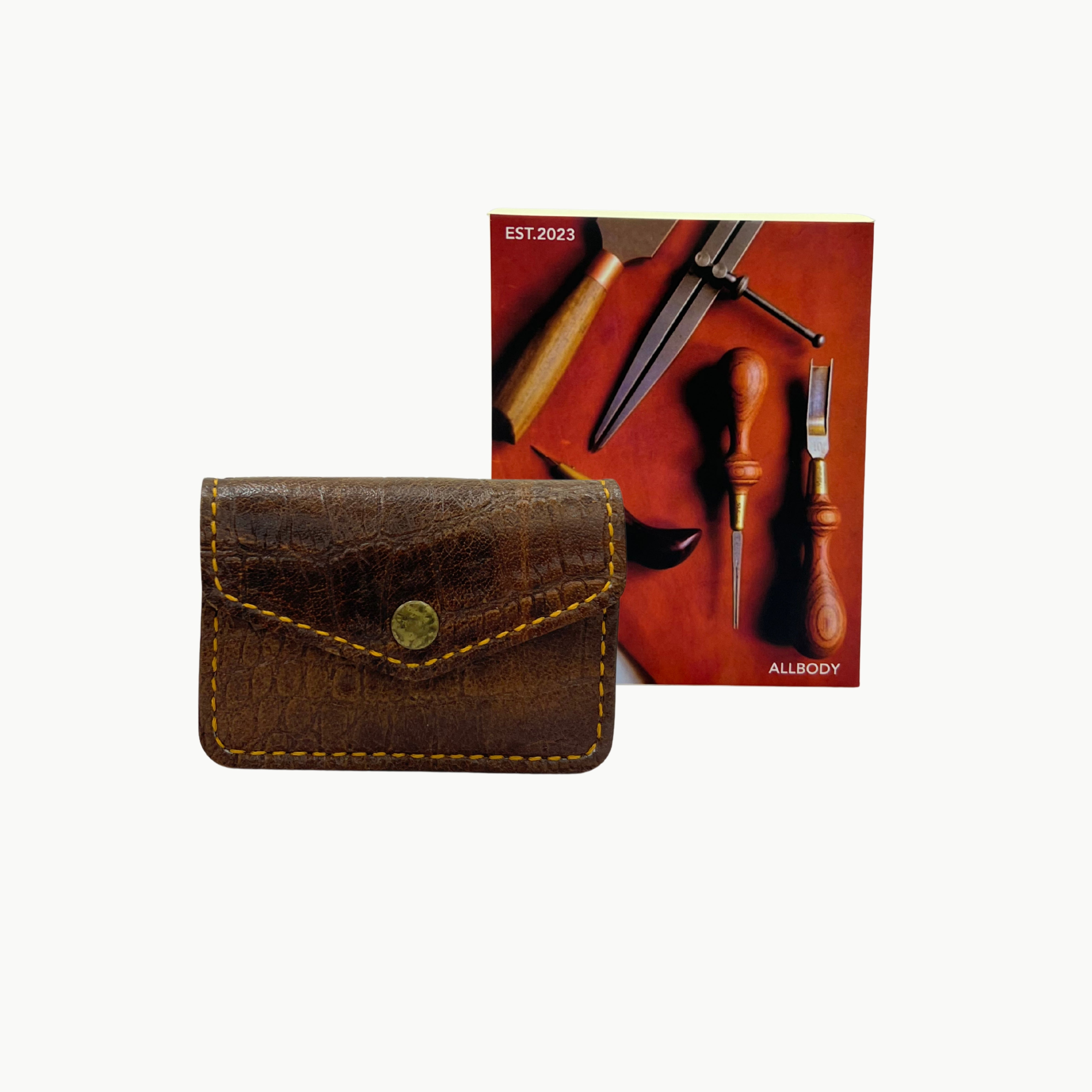 W1 Crocodile Handmade Card Holder Dark Brown
