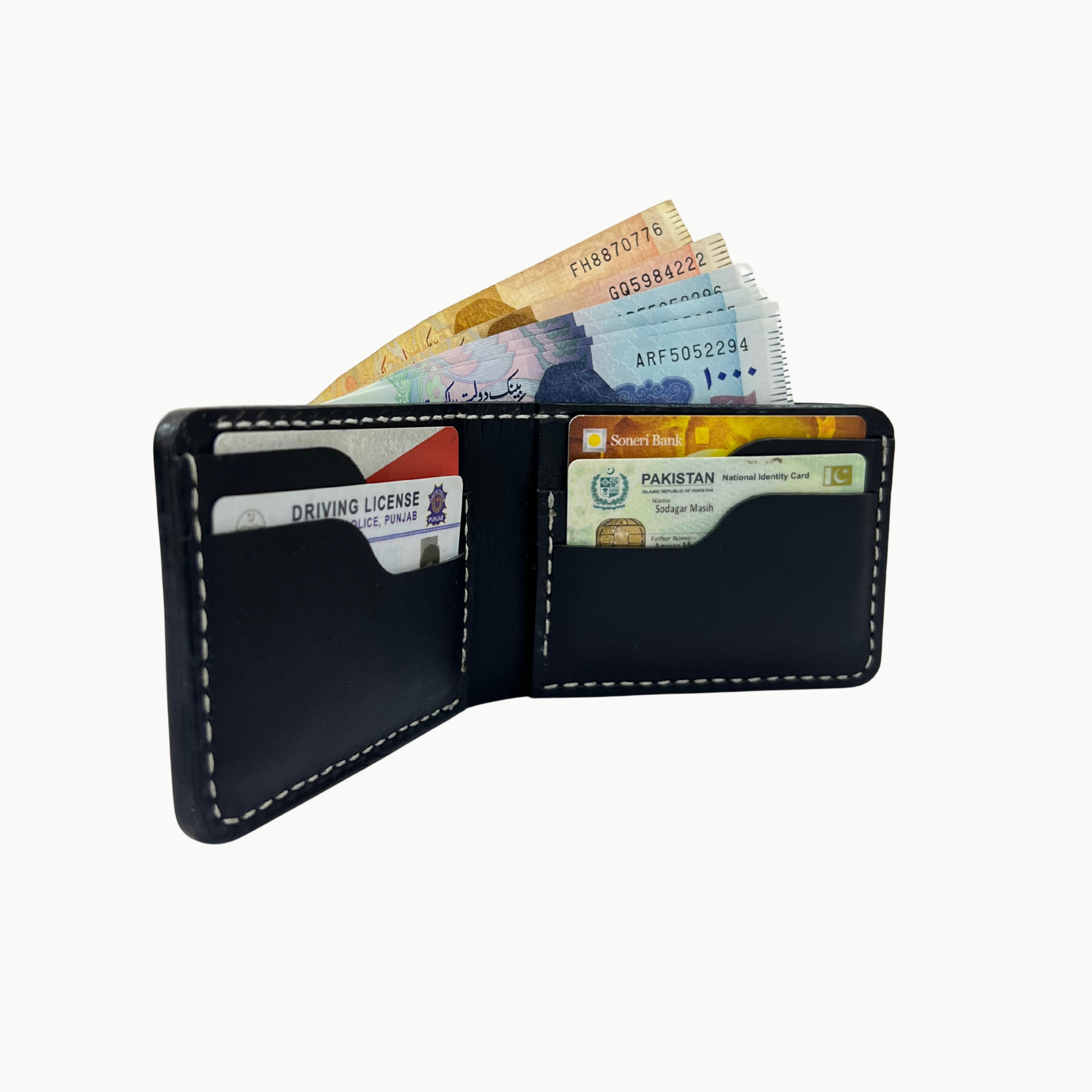 W2 Bifold Handmade Leather Wallet Black