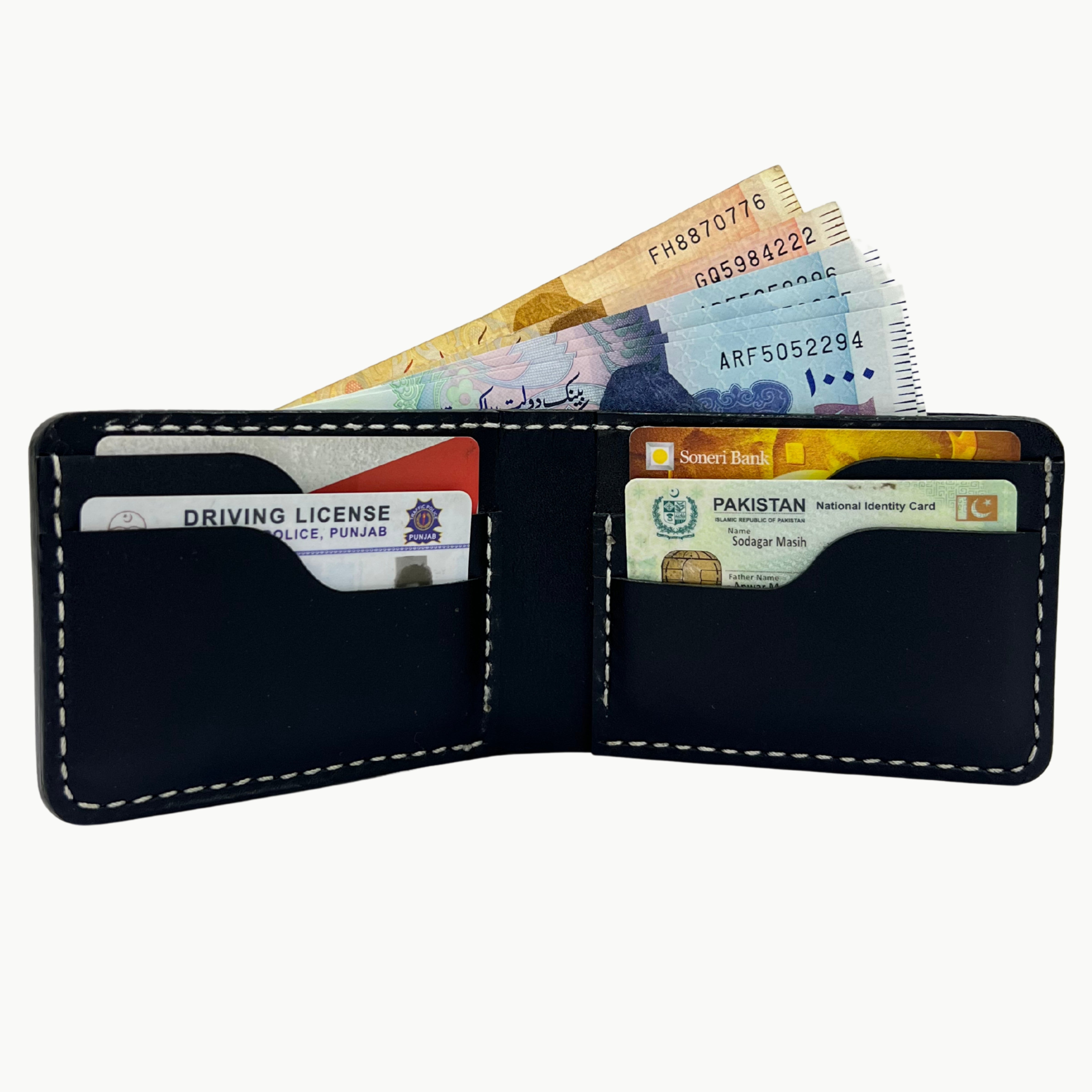 W2 Bifold Handmade Leather Wallet Black