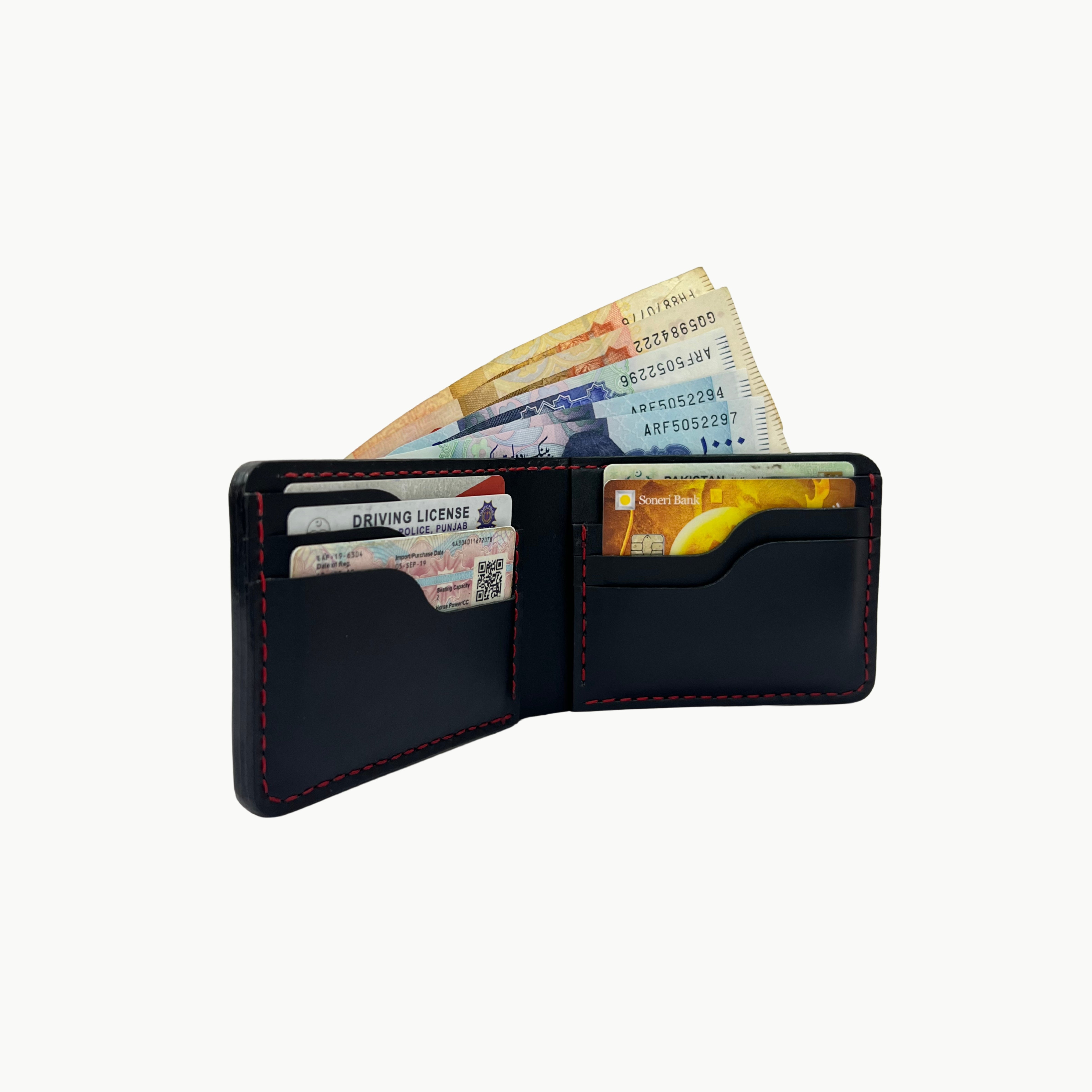W3 Bifold Handmade Leather Wallet Black - 8 Slots