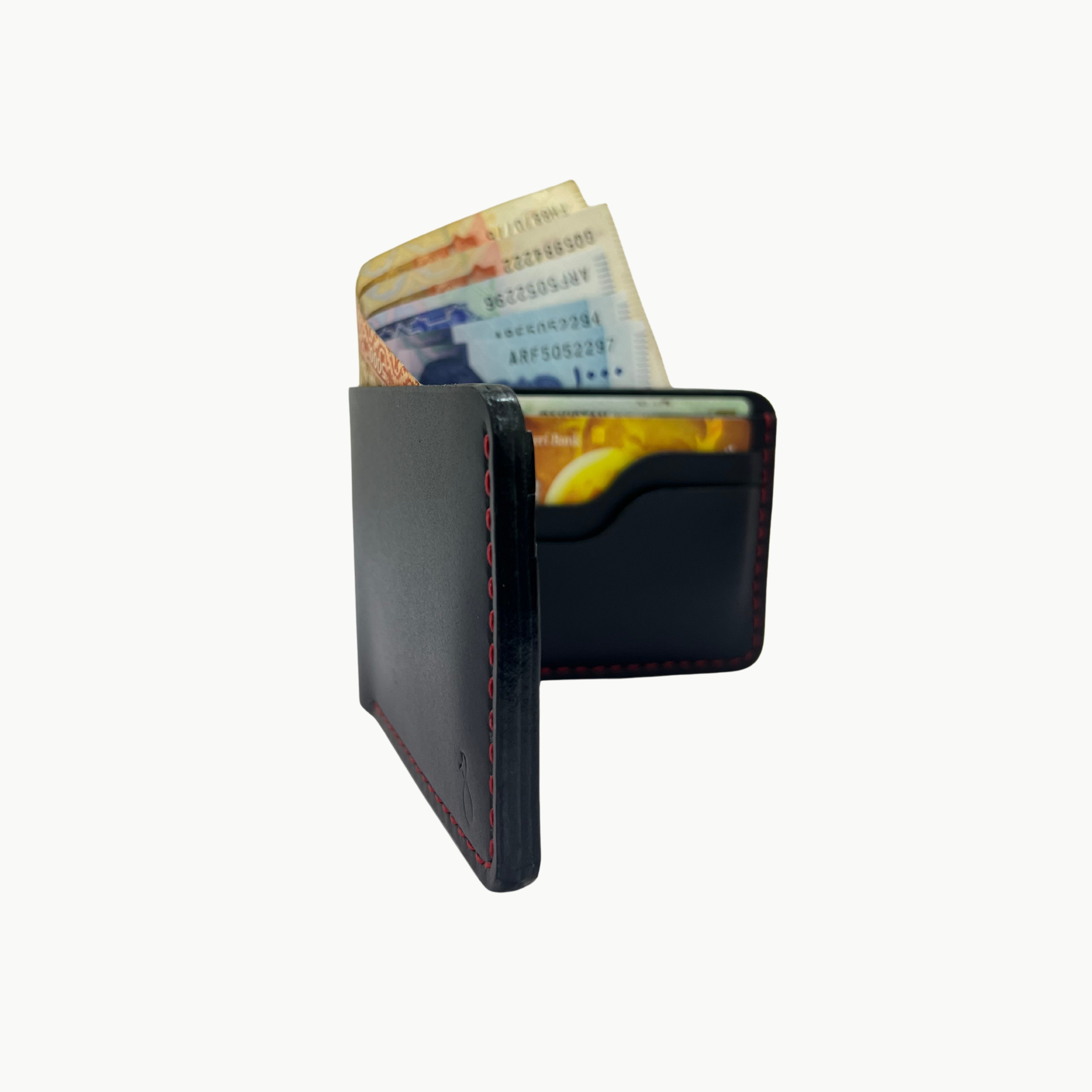 W3 Bifold Handmade Leather Wallet Black - 8 Slots
