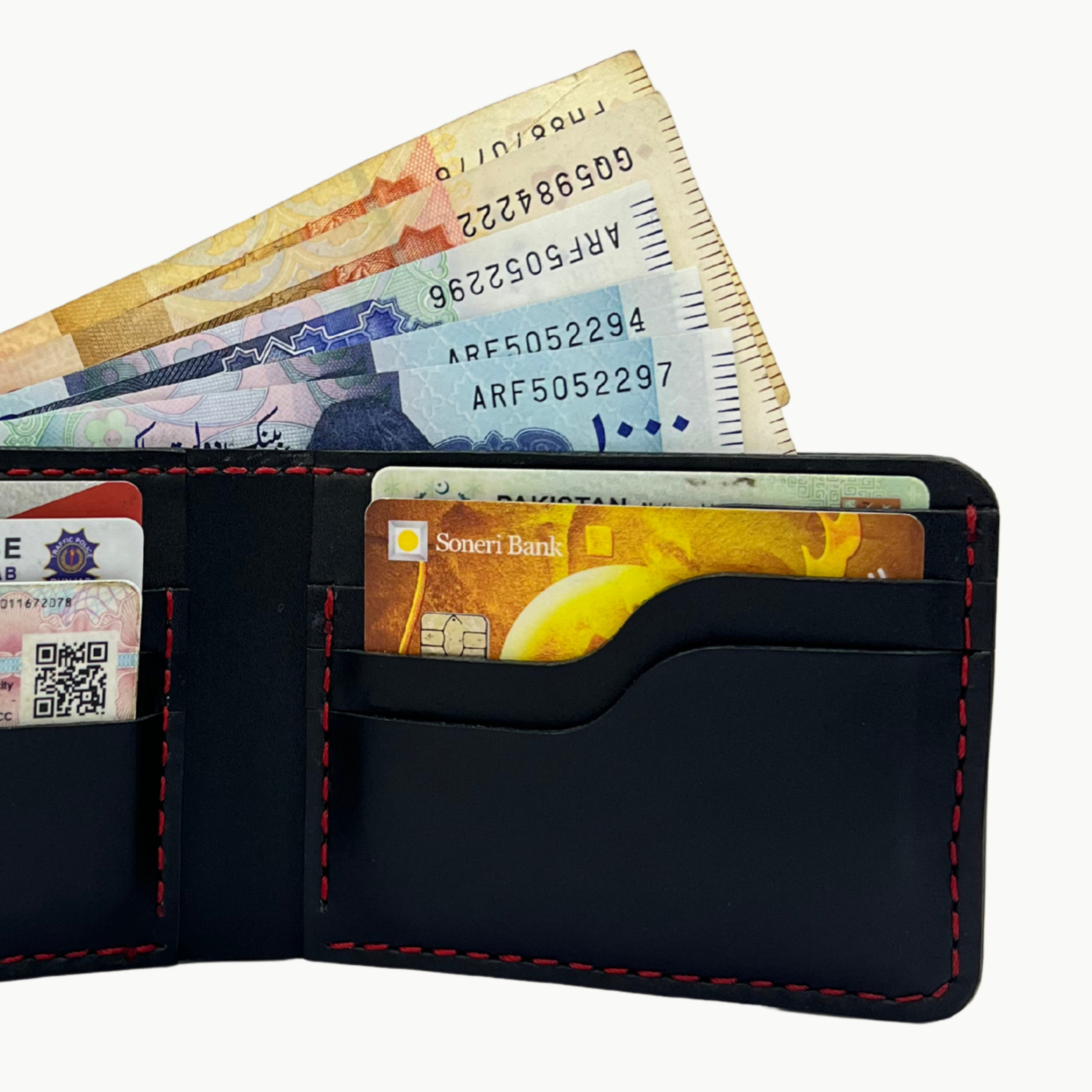W3 Bifold Handmade Leather Wallet Black - 8 Slots