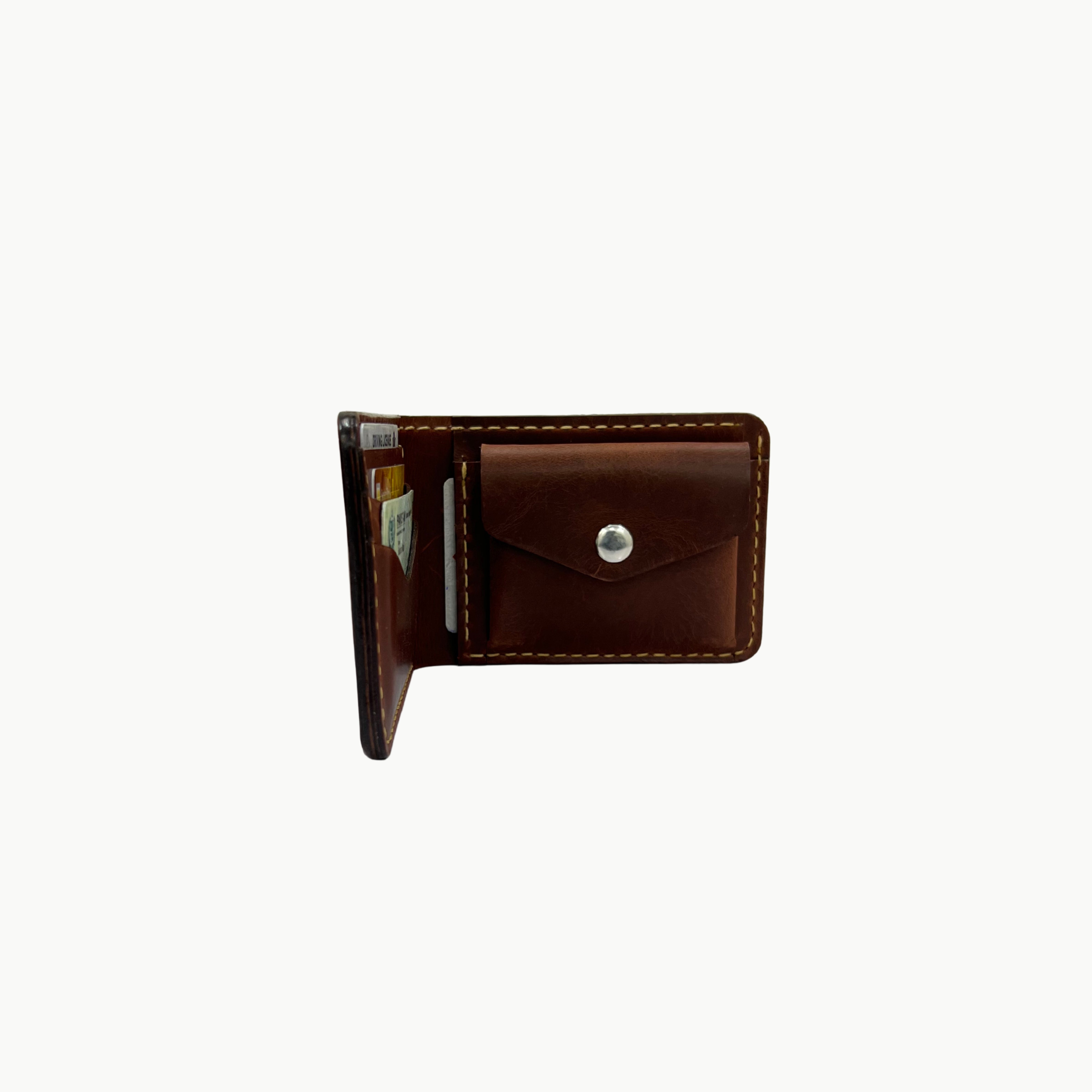 W4 Handmade Bifold Coin Leather Wallet Brown
