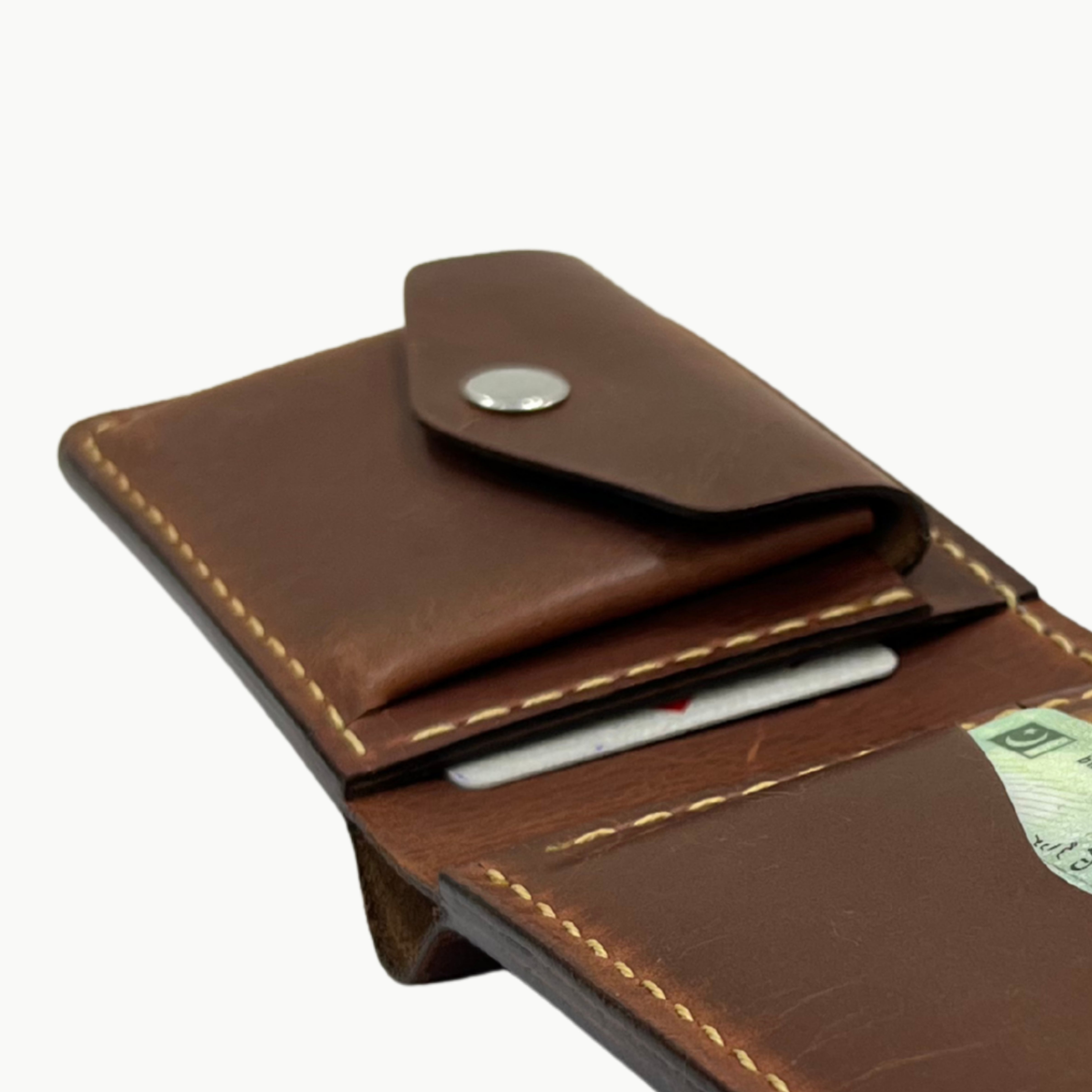 W4 Handmade Bifold Coin Leather Wallet Brown