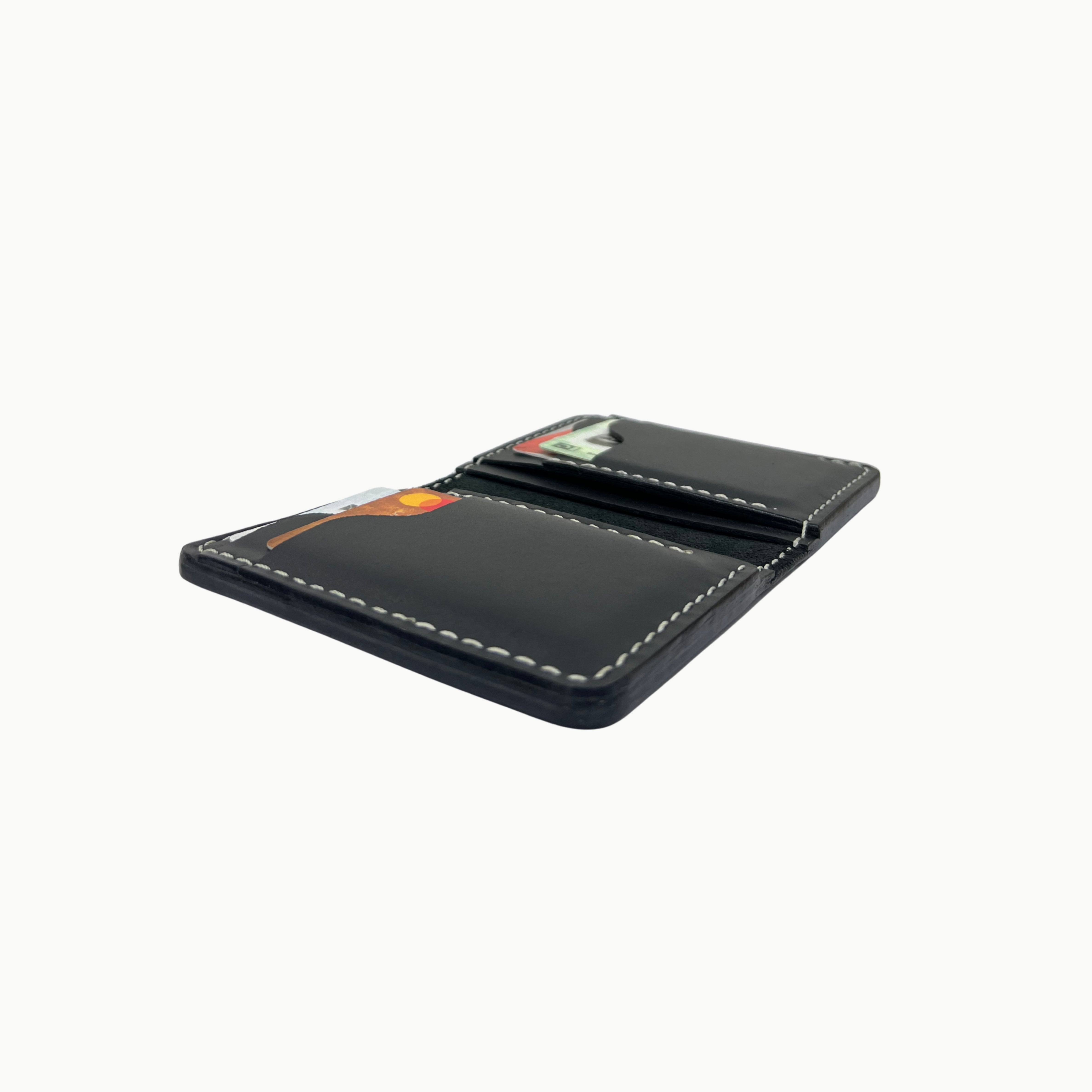 W6 Vertical Bifold Handmade Leather Wallet Black - WT
