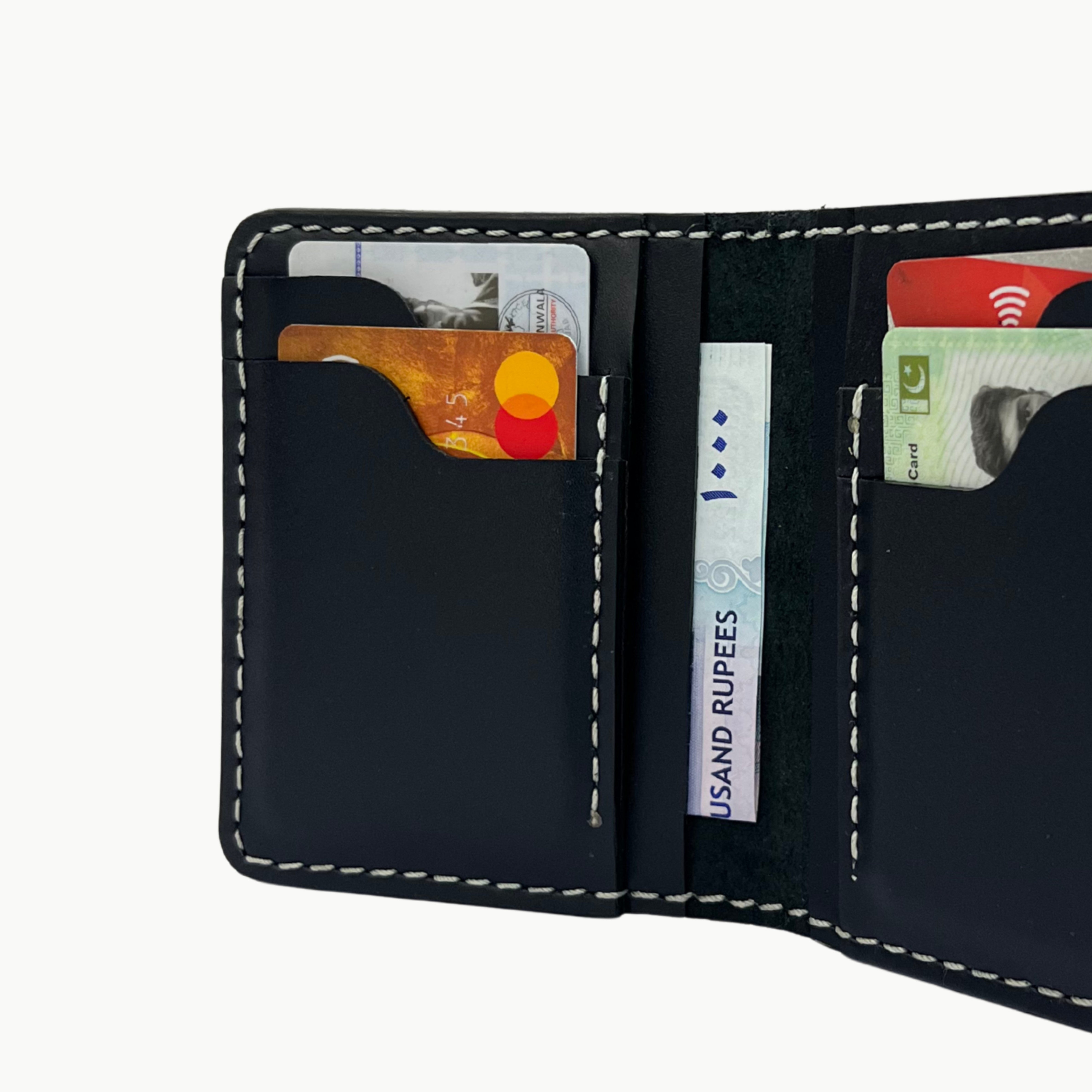 W6 Vertical Bifold Handmade Leather Wallet Black - WT