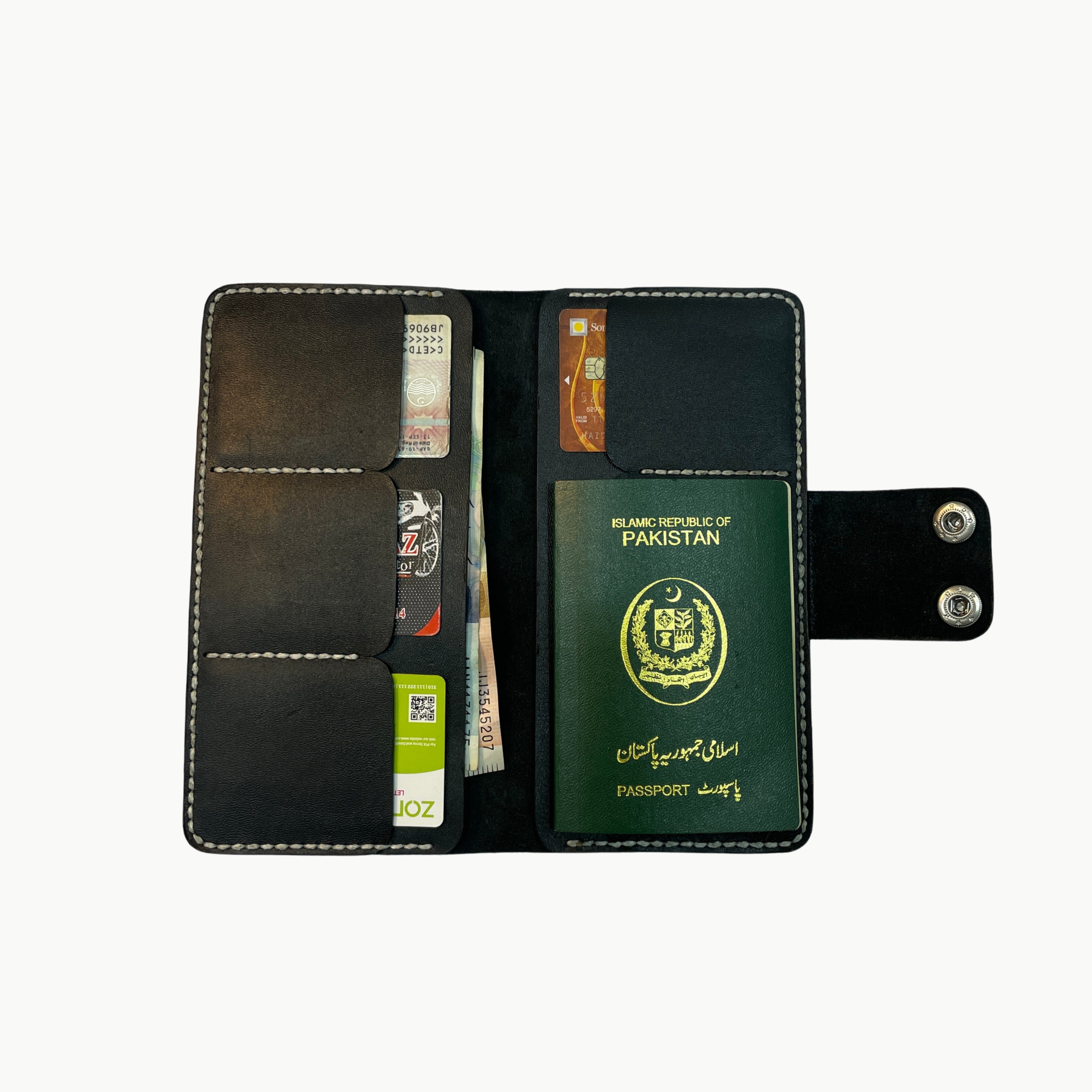 M1 Handmade Long Leather Wallet Black