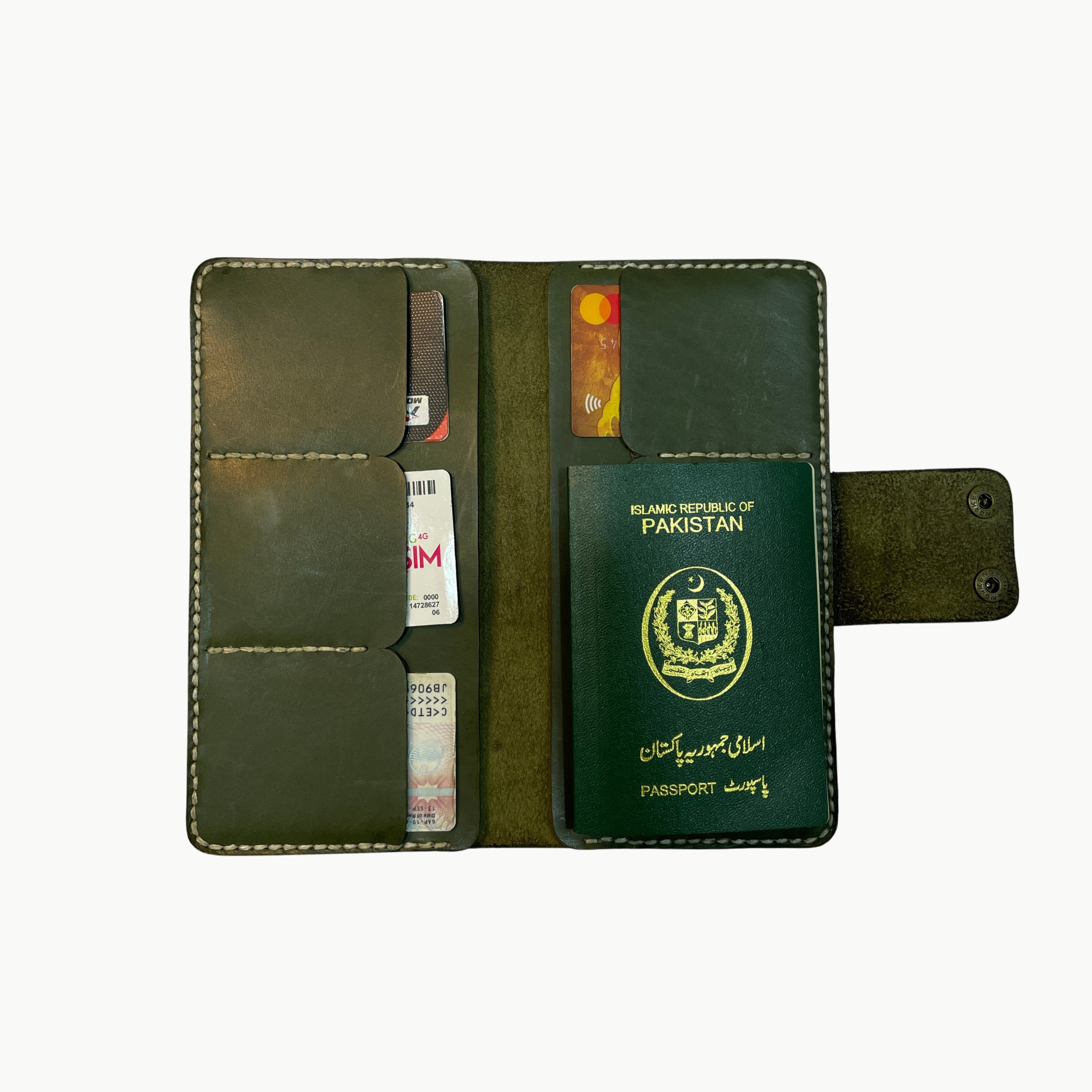 M1 Handmade Long Leather Wallet Olive Green