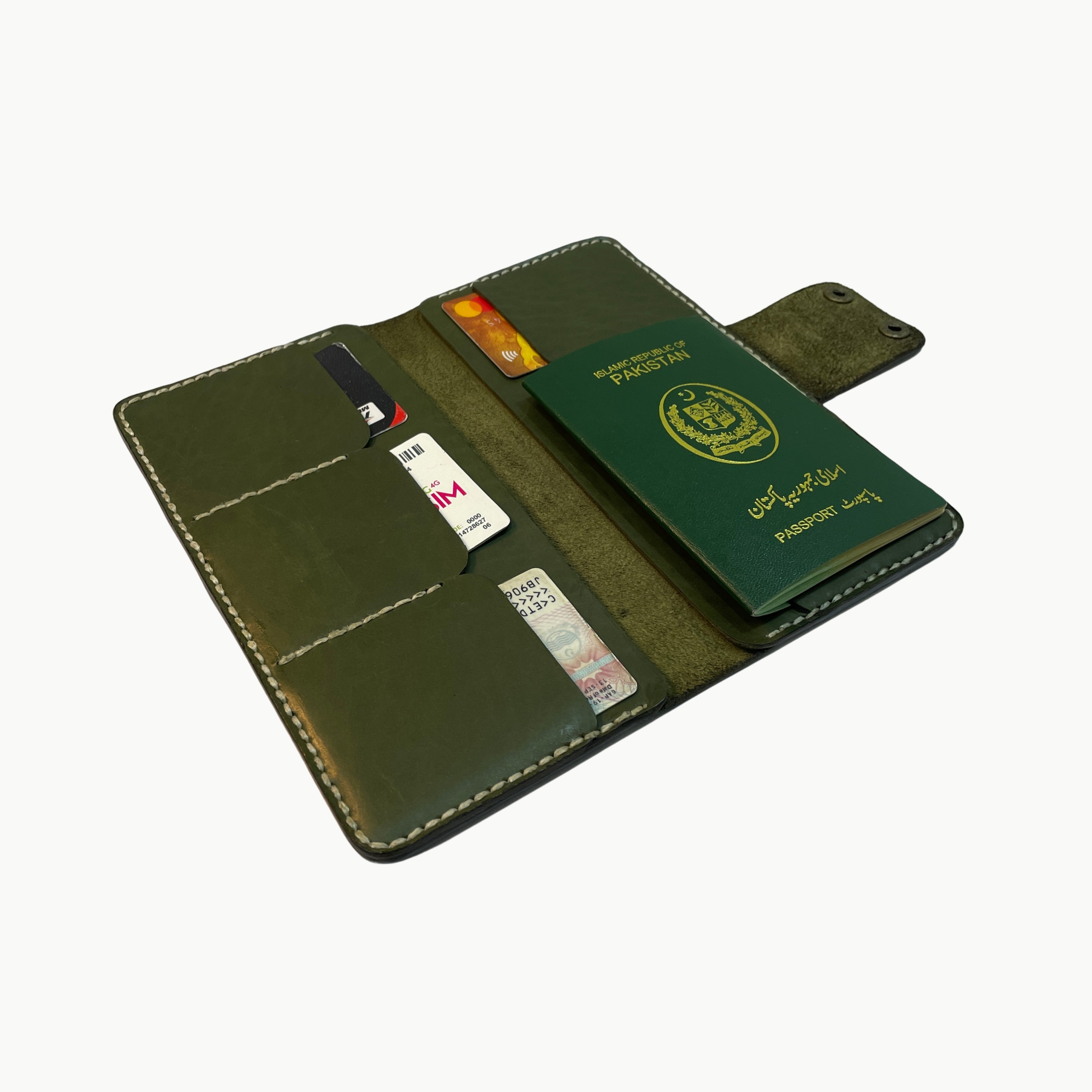 M1 Handmade Long Leather Wallet Olive Green