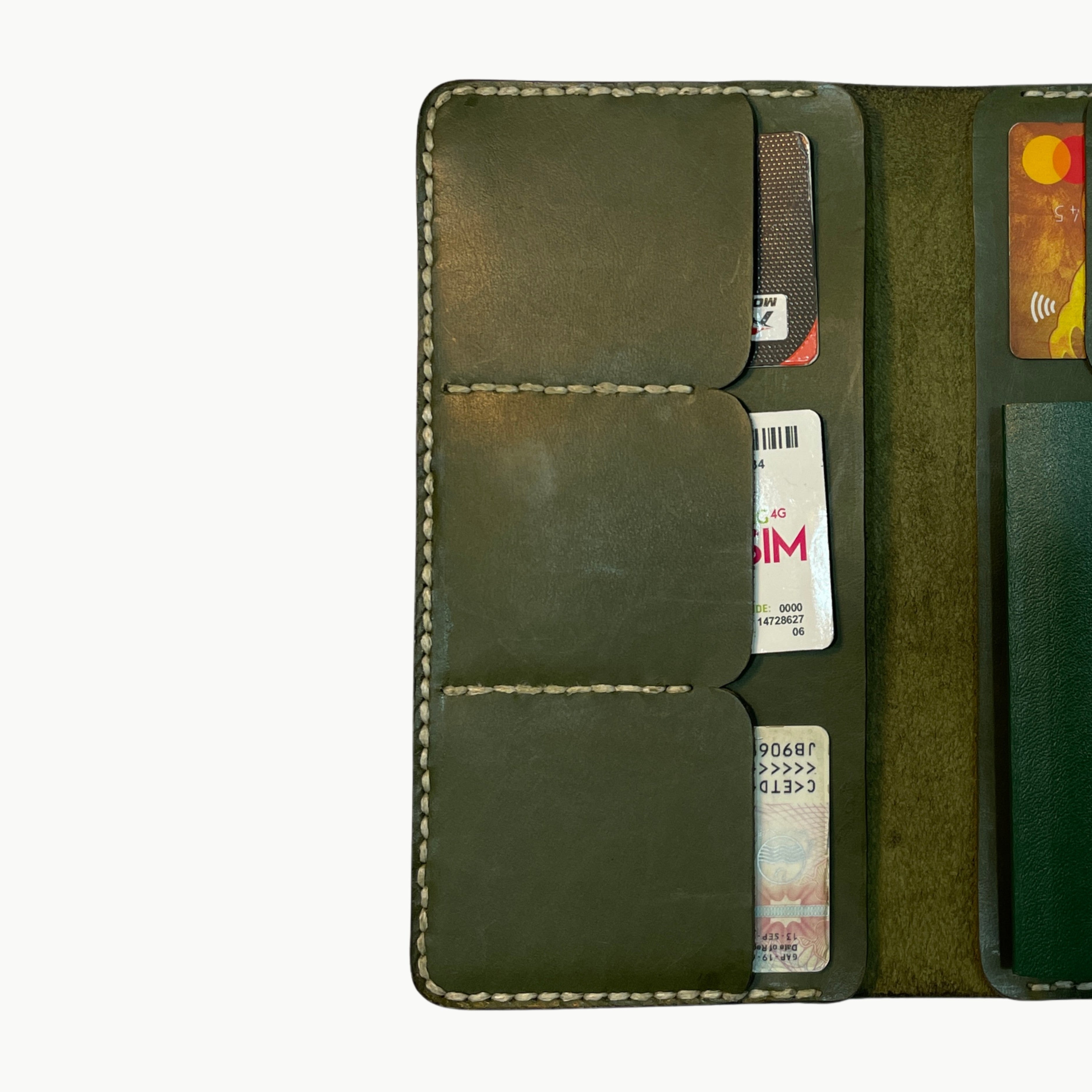 M1 Handmade Long Leather Wallet Olive Green