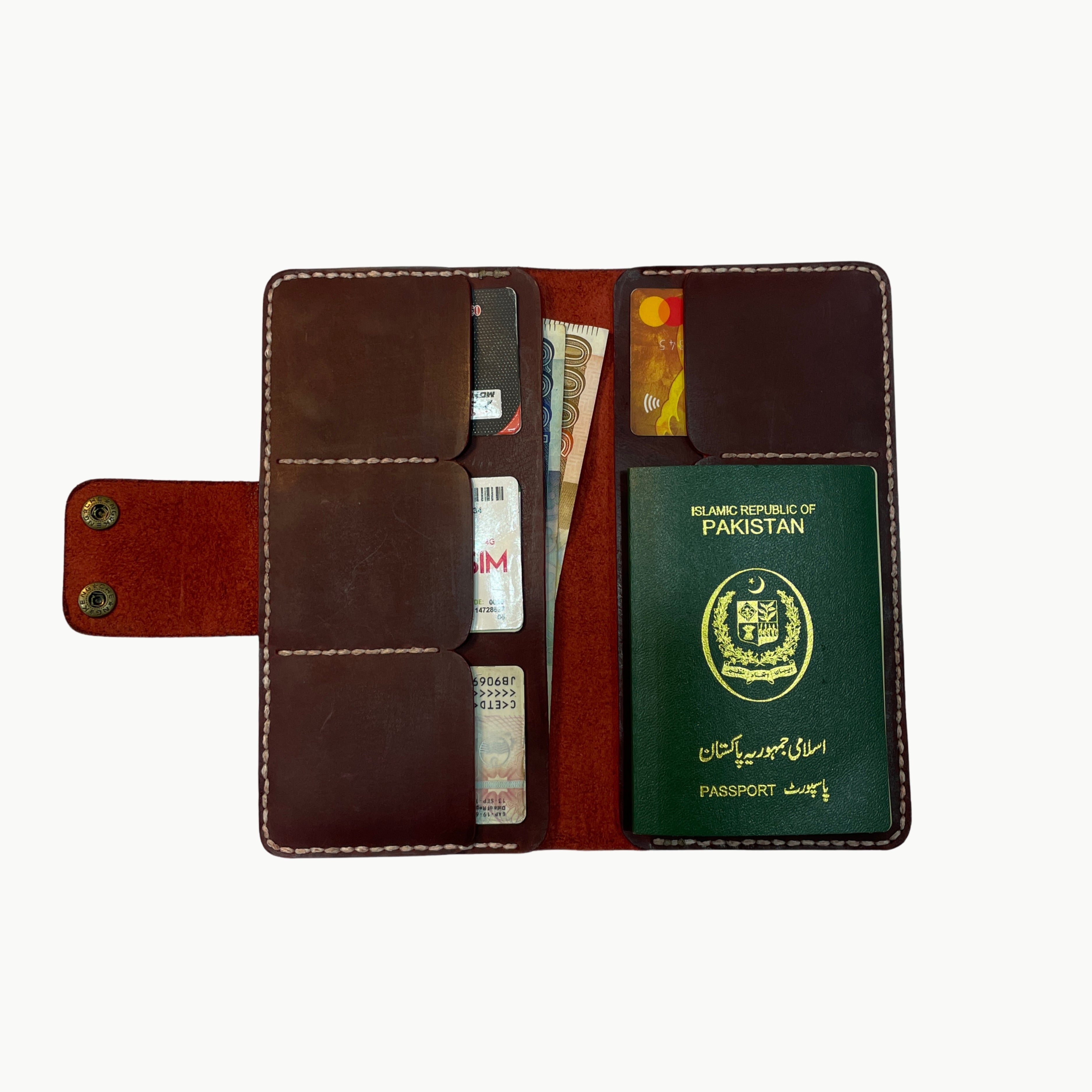 M1 Handmade Long Leather Wallet Burgundy
