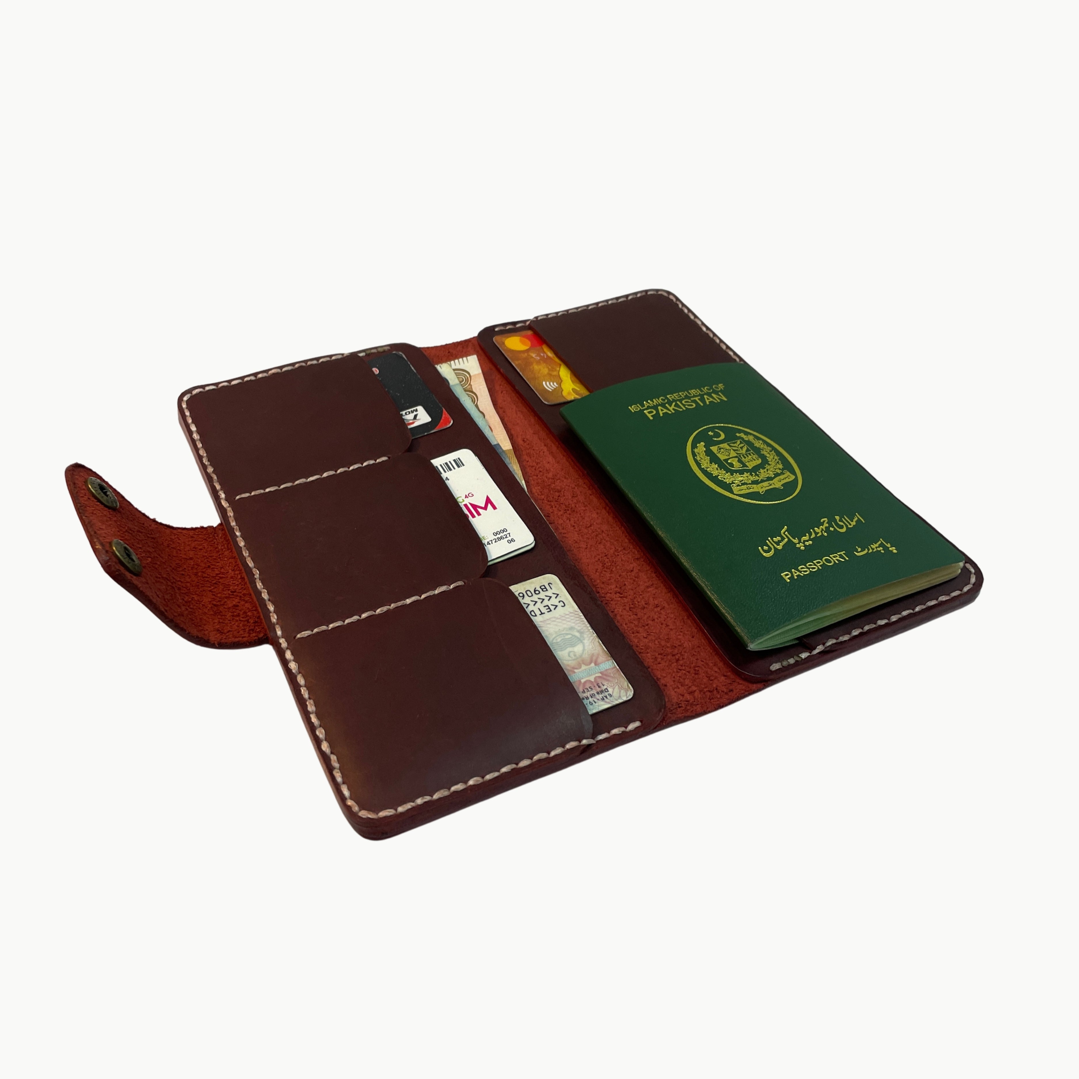 M1 Handmade Long Leather Wallet Burgundy