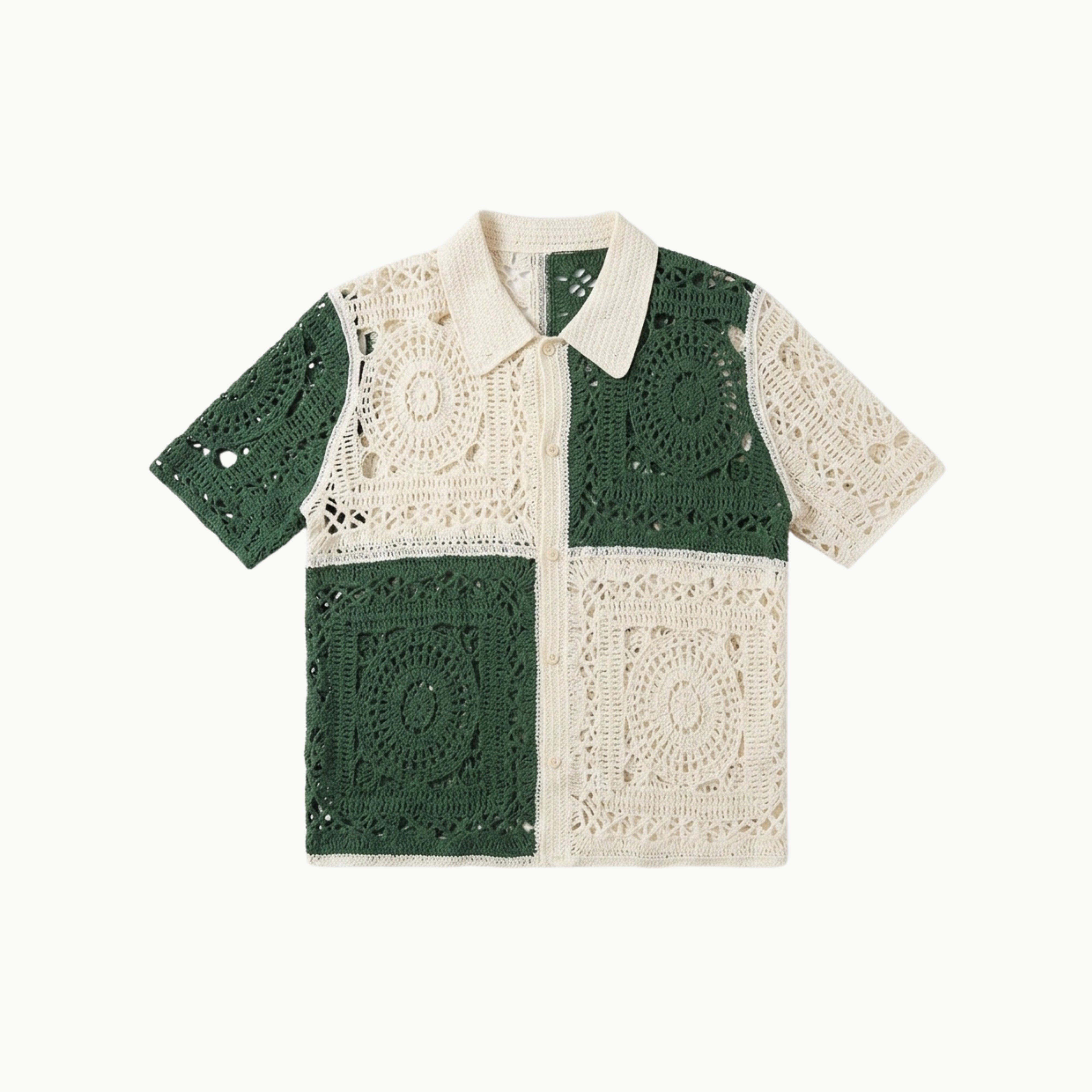 Handmade Crochet Shirt White-Green