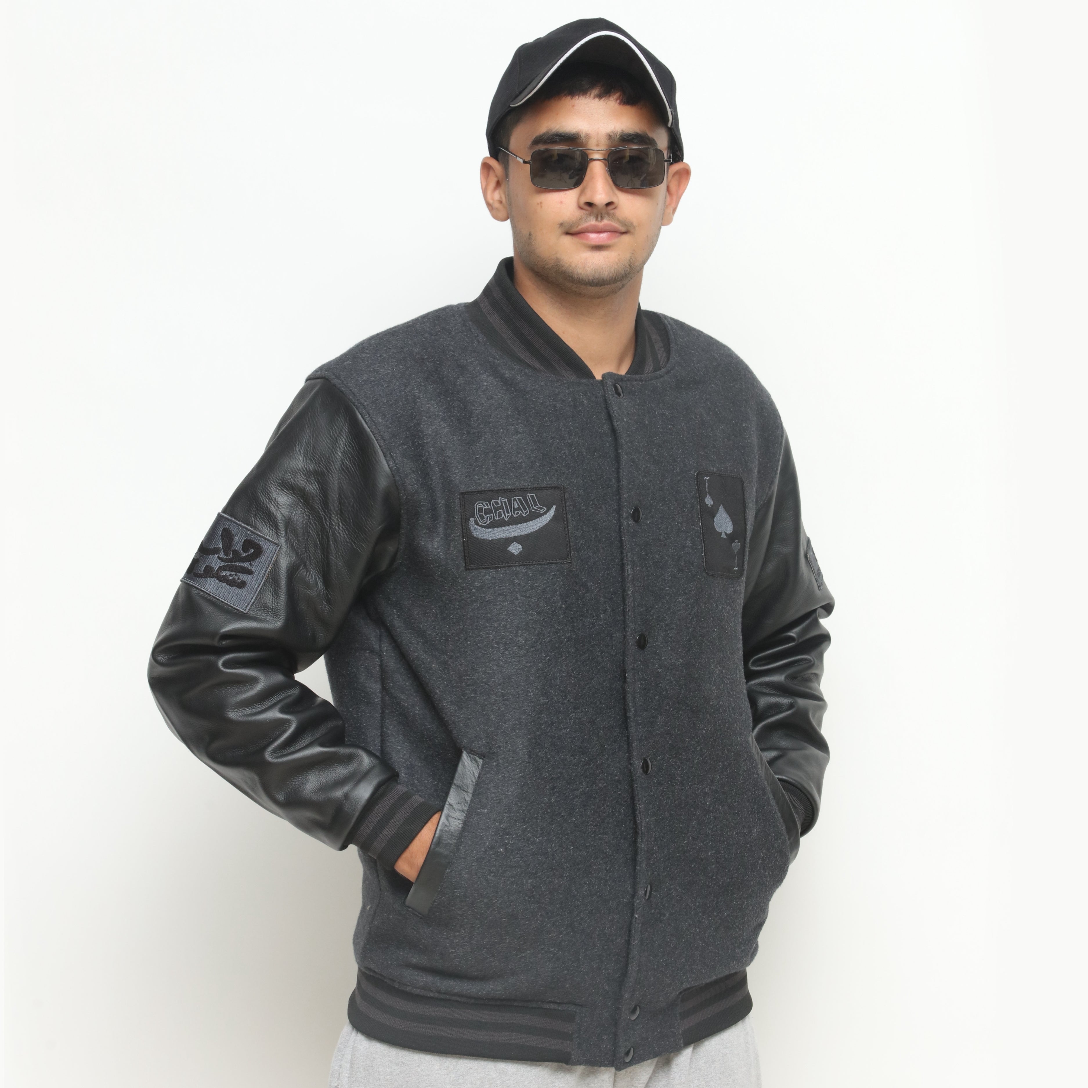 804 Black And Dark Grey Letterman Jacket